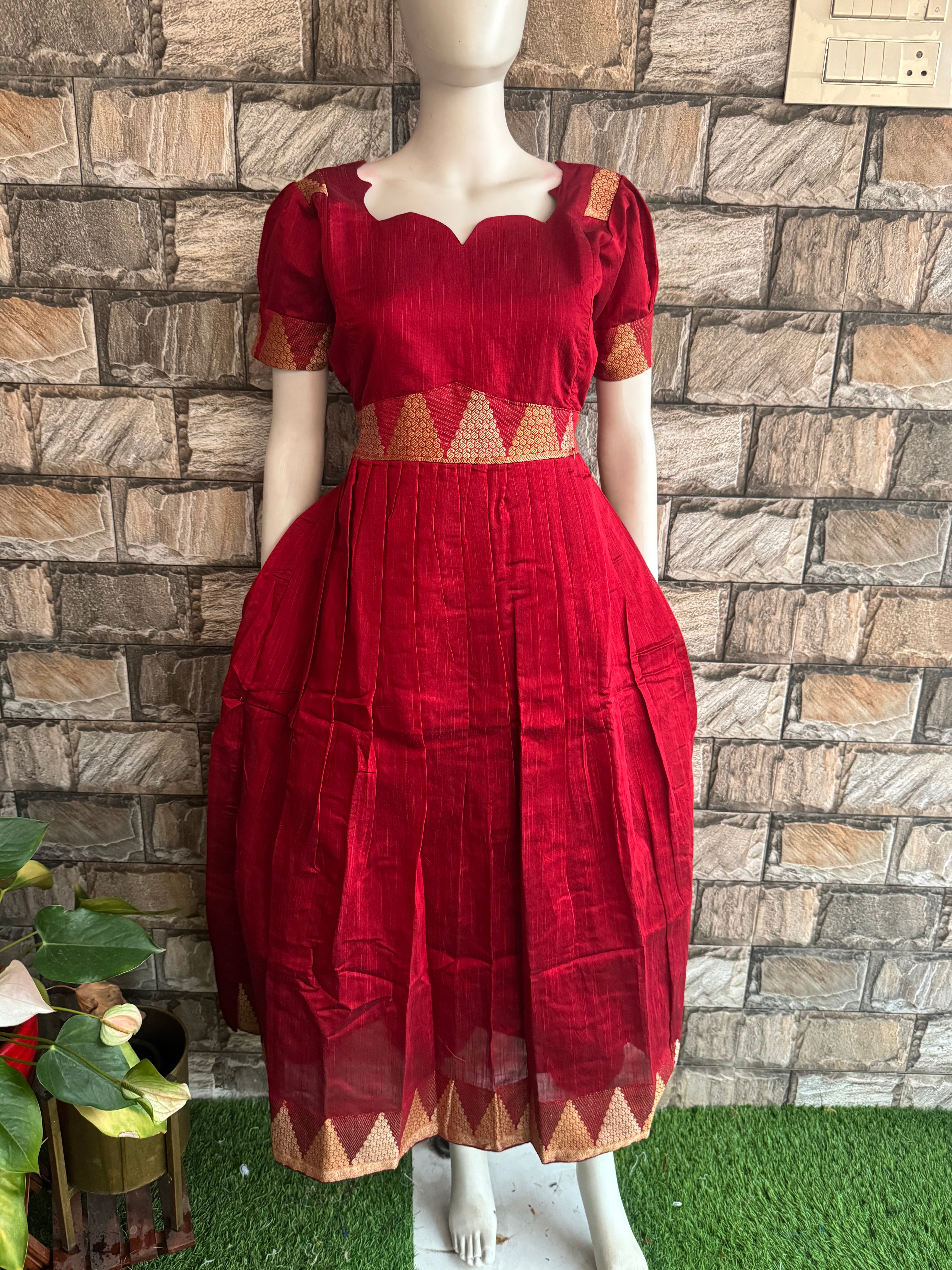 Maroon Raw silk maternity maxi