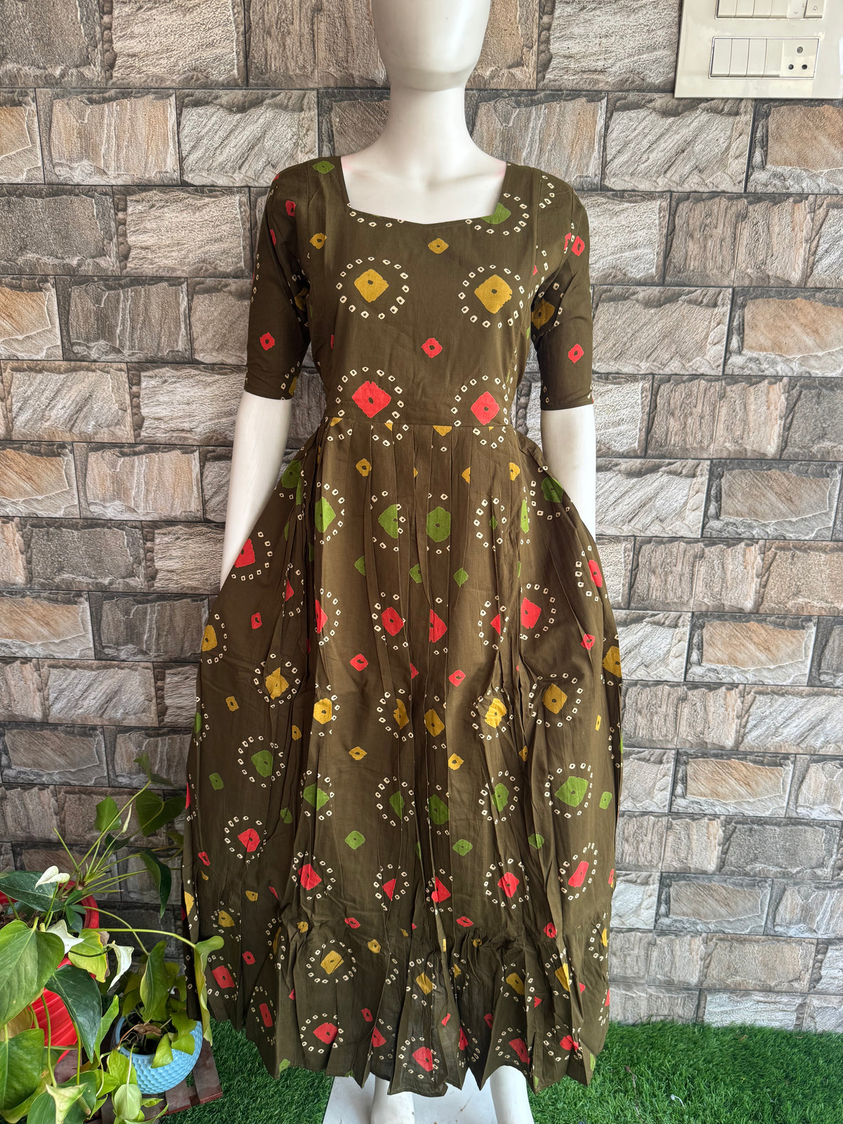 Soft cotton Maternity maxi without dupatta Olive
