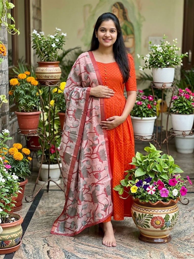 Silk cotton jacquard Maternity Feeding maxi ONLY FEEDING with DUPATTA
