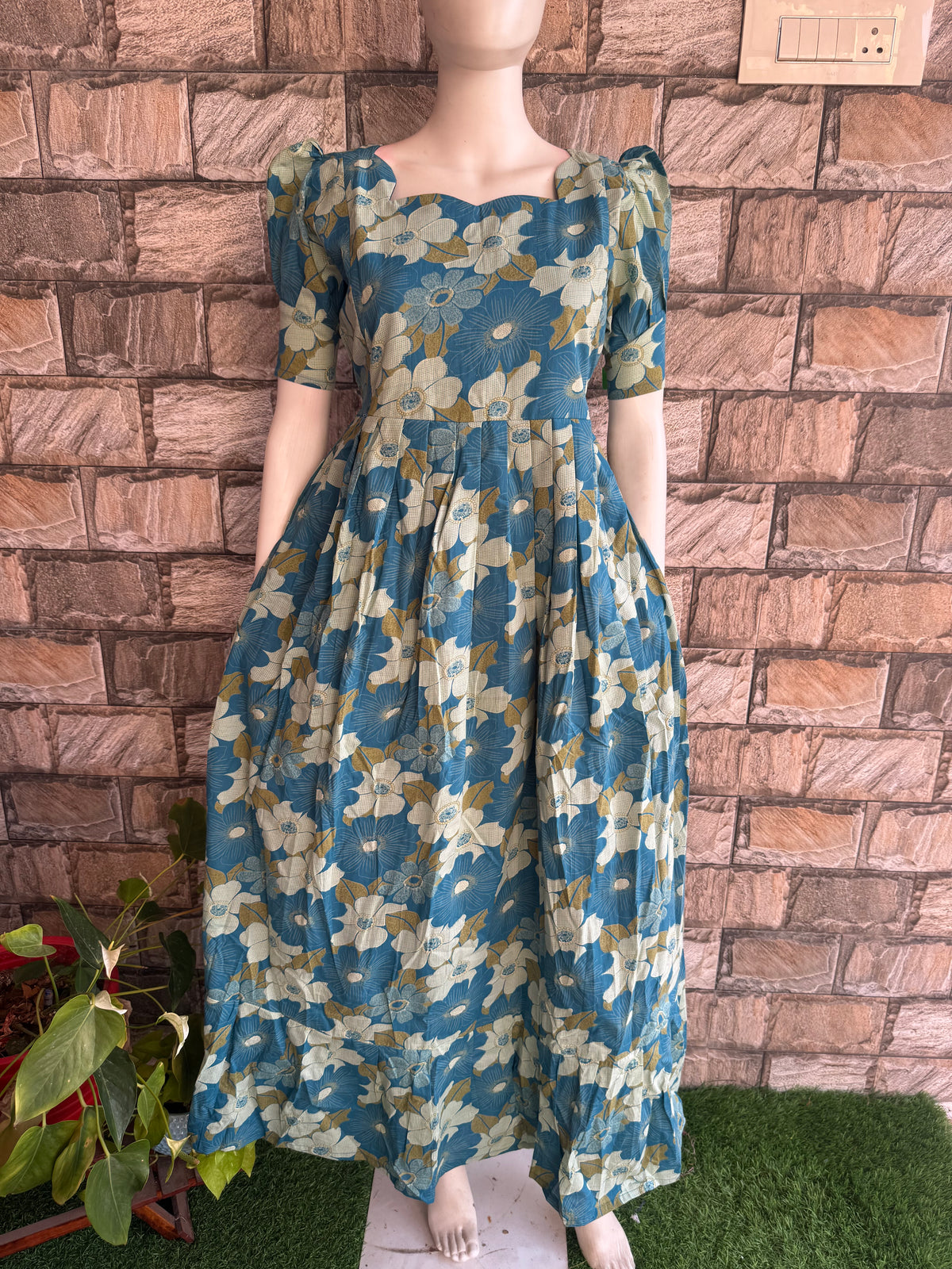 Soft cotton Maternity maxi faded Rama blue