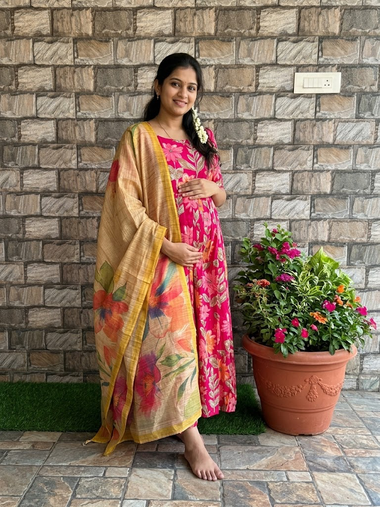 Soft cotton Maternity maxi with dupatta Floral