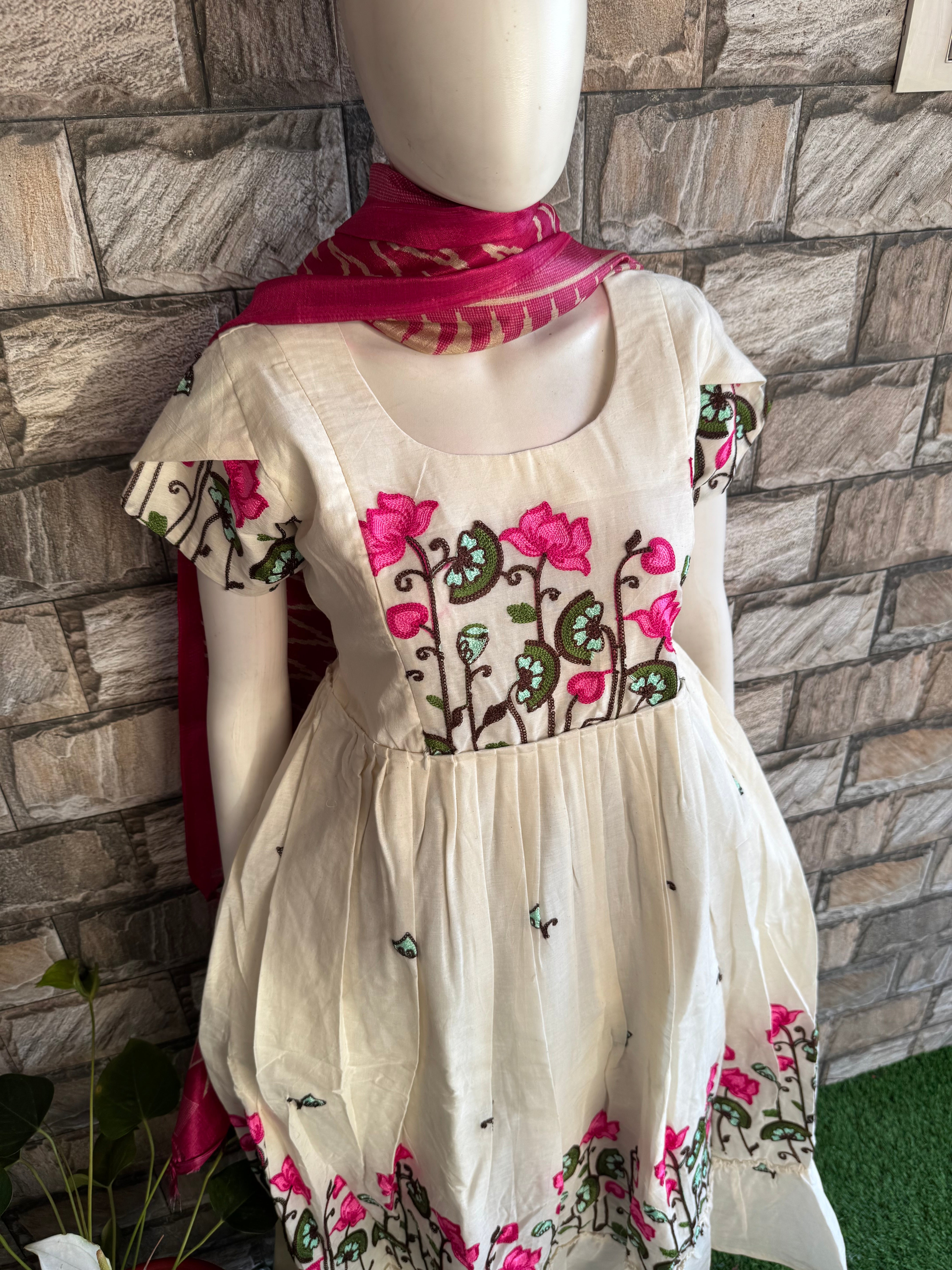 Half white Kota embroidery Maternity maxi - Lotus