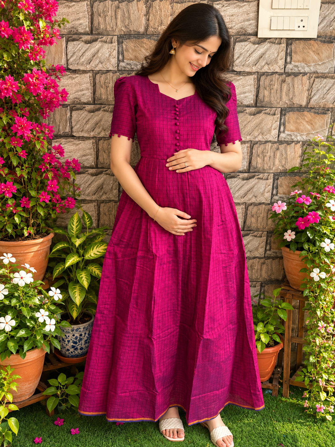 Mix silk  cotton Maternity Feeding maxi