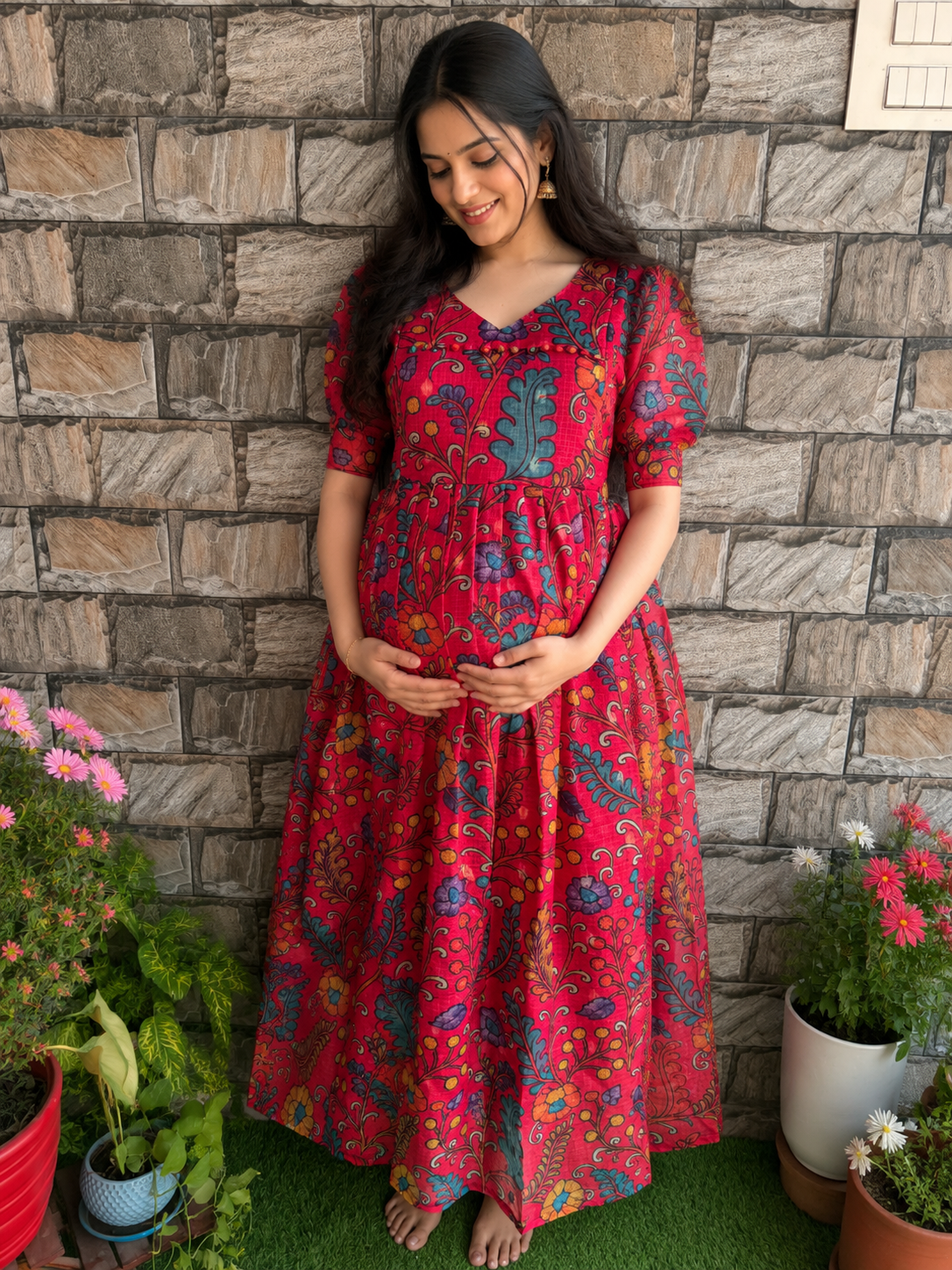 Kota Soft fabric Maternity maxi Reddish Peach