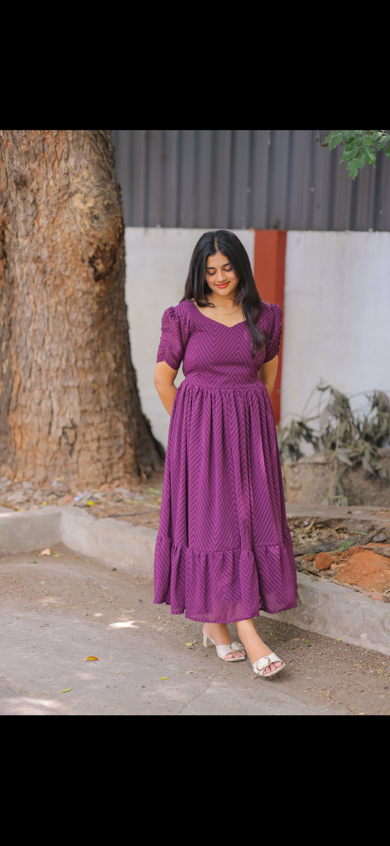 Dobby Brinjal Violet Georgette Maternity Maxi
