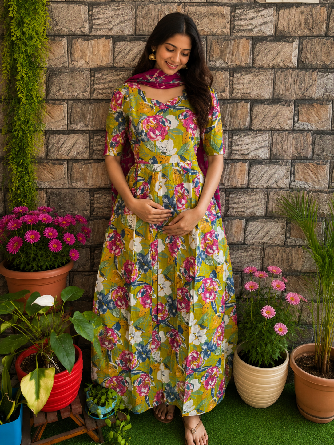 Flora Blue cotton Maternity maxi