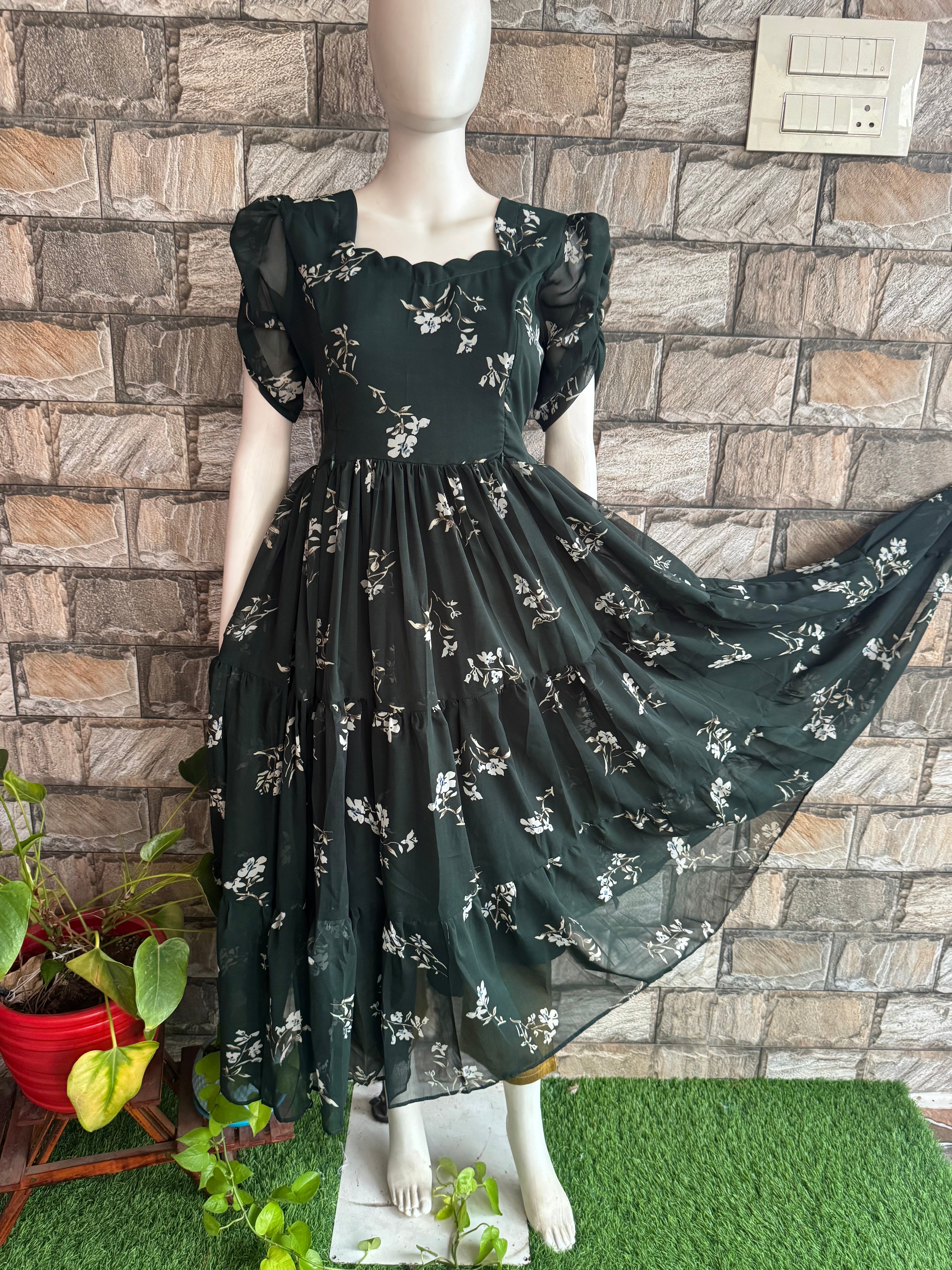 Dark Green Georgette Maternity Feeding maxi