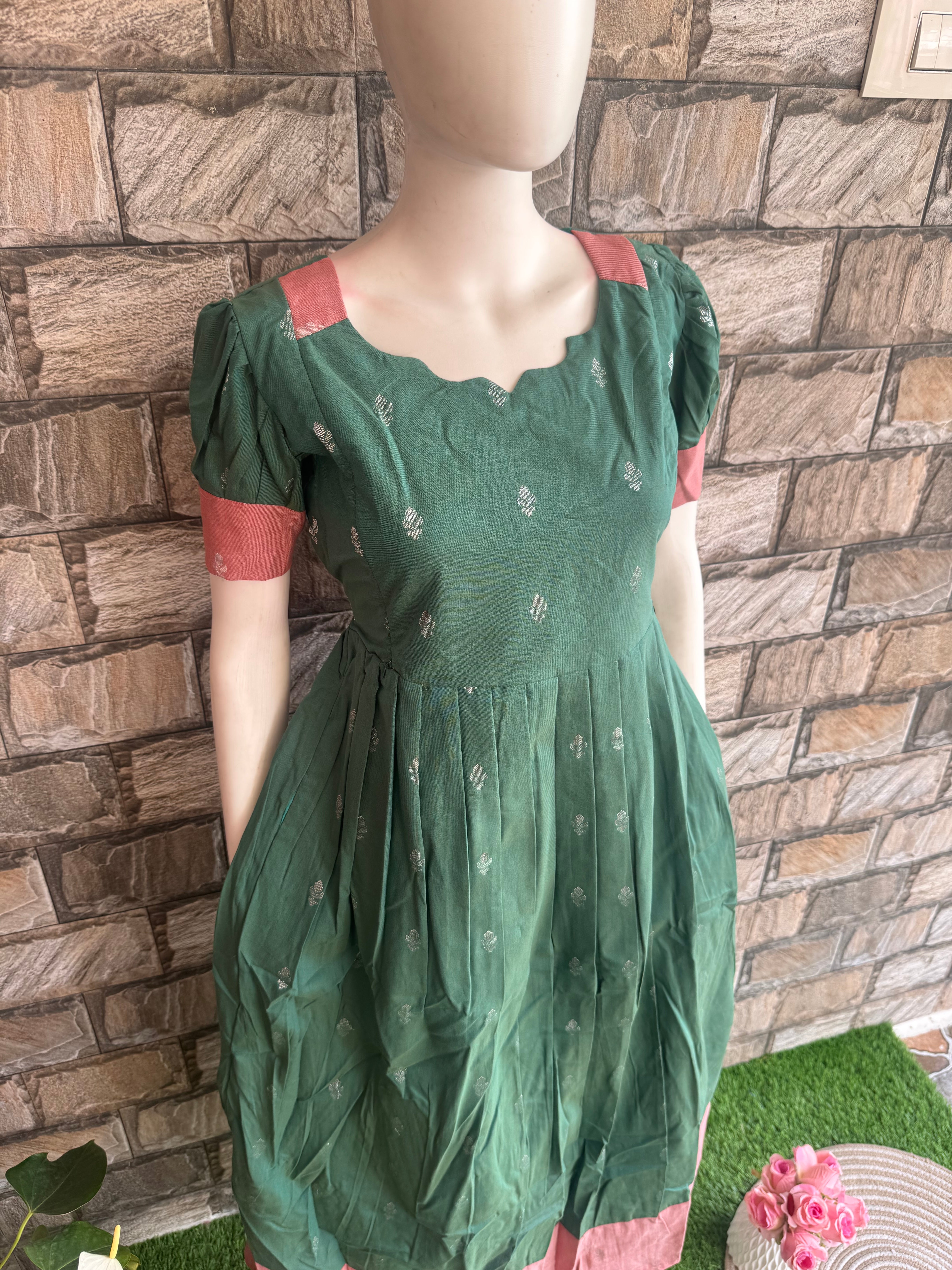 Festive wear Maternity silk handloom maxi English Green