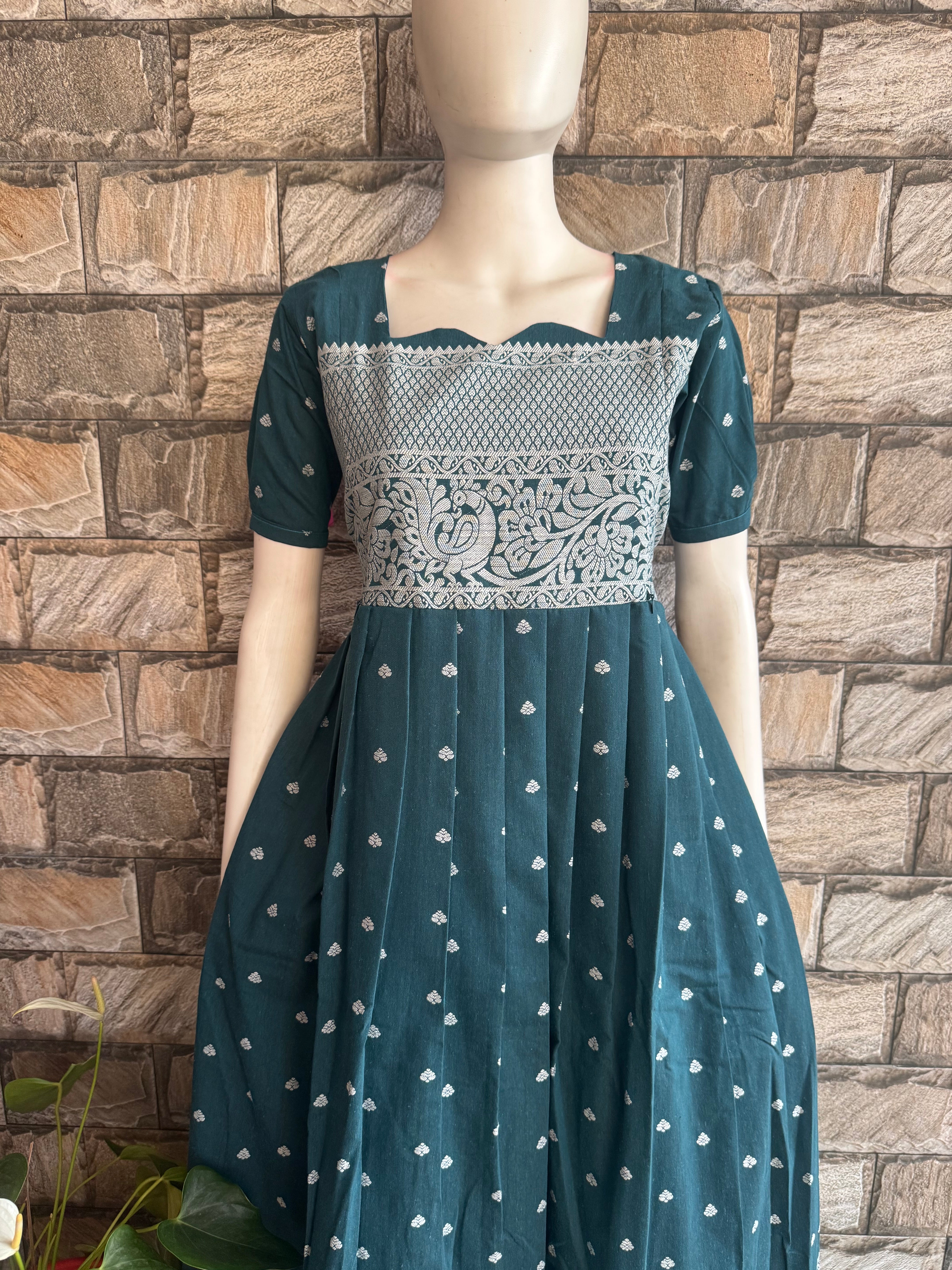 Unique  Green handloom Festive wear Maternity maxi