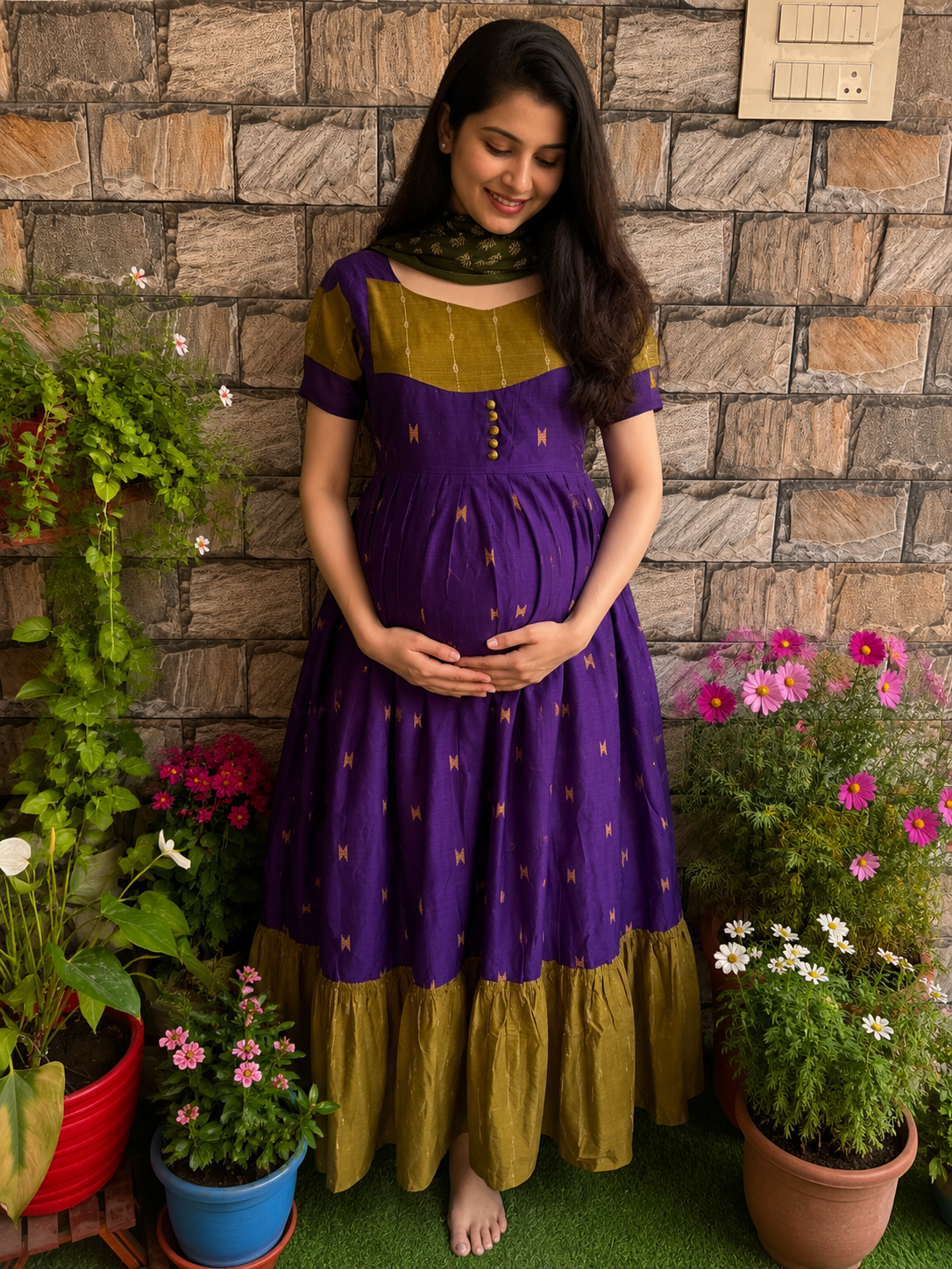 Festive wear Maternity raw silk maxi