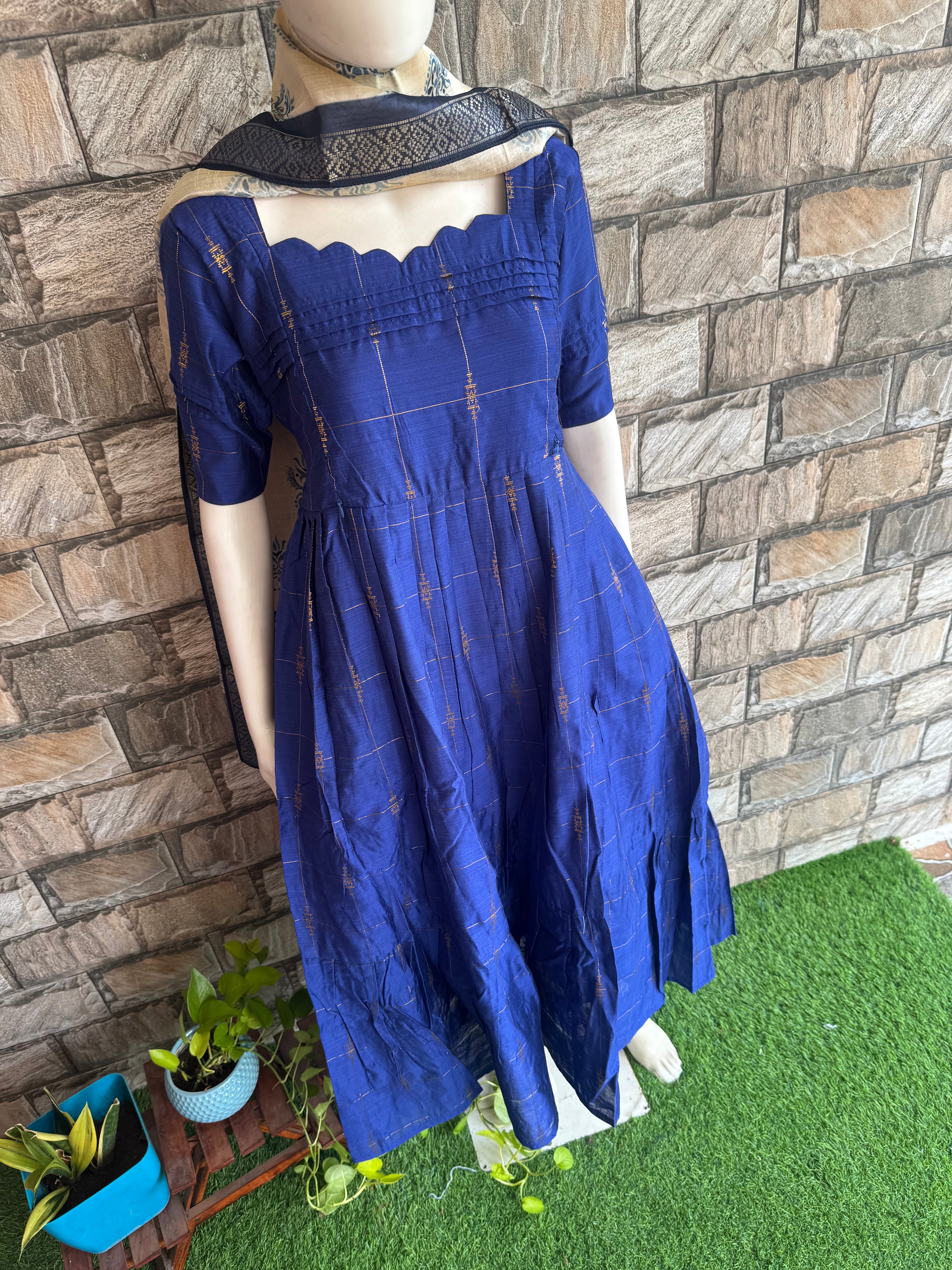 Festive wear Maternity raw silk maxi Royal Blue