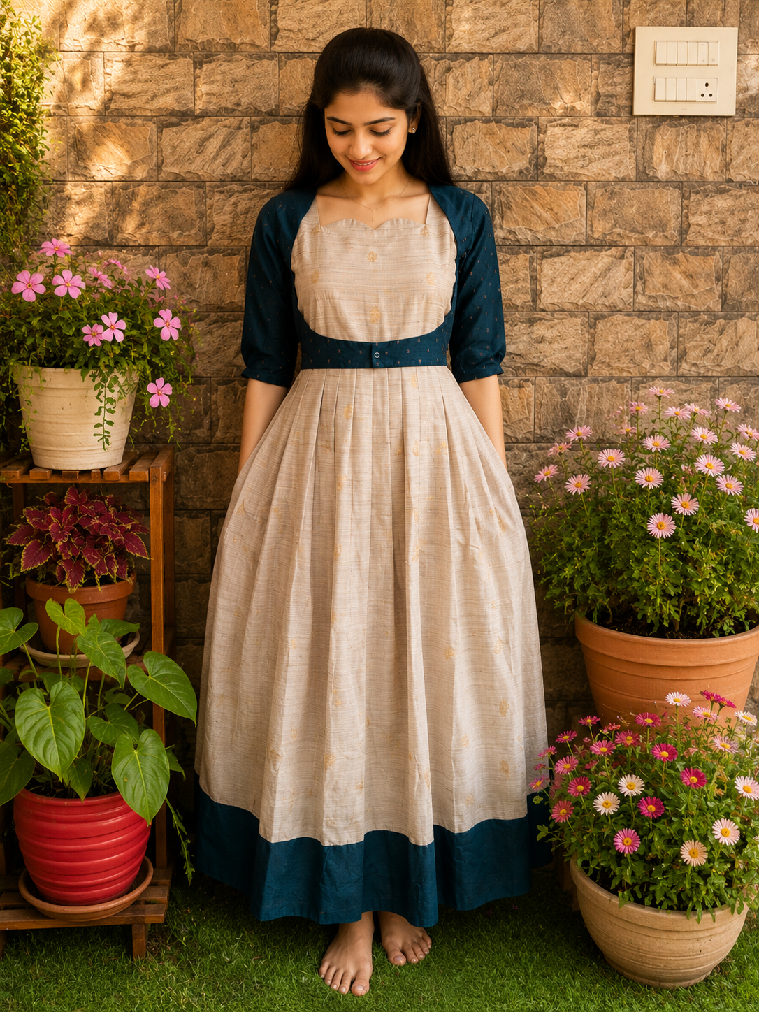 Maternity maxi Handloom cotton Attached Coat