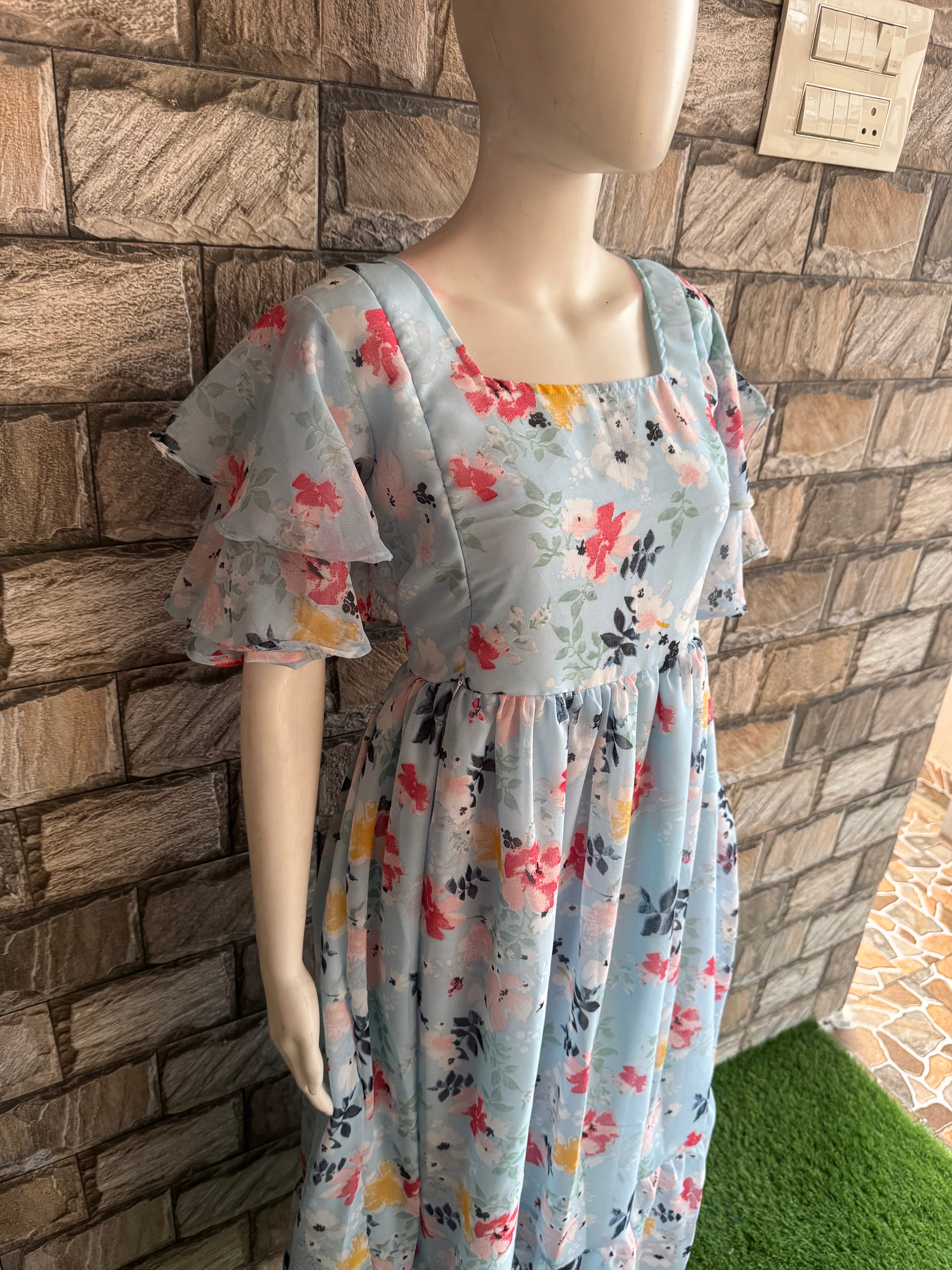 Ice Blue Georgette Maternity maxi