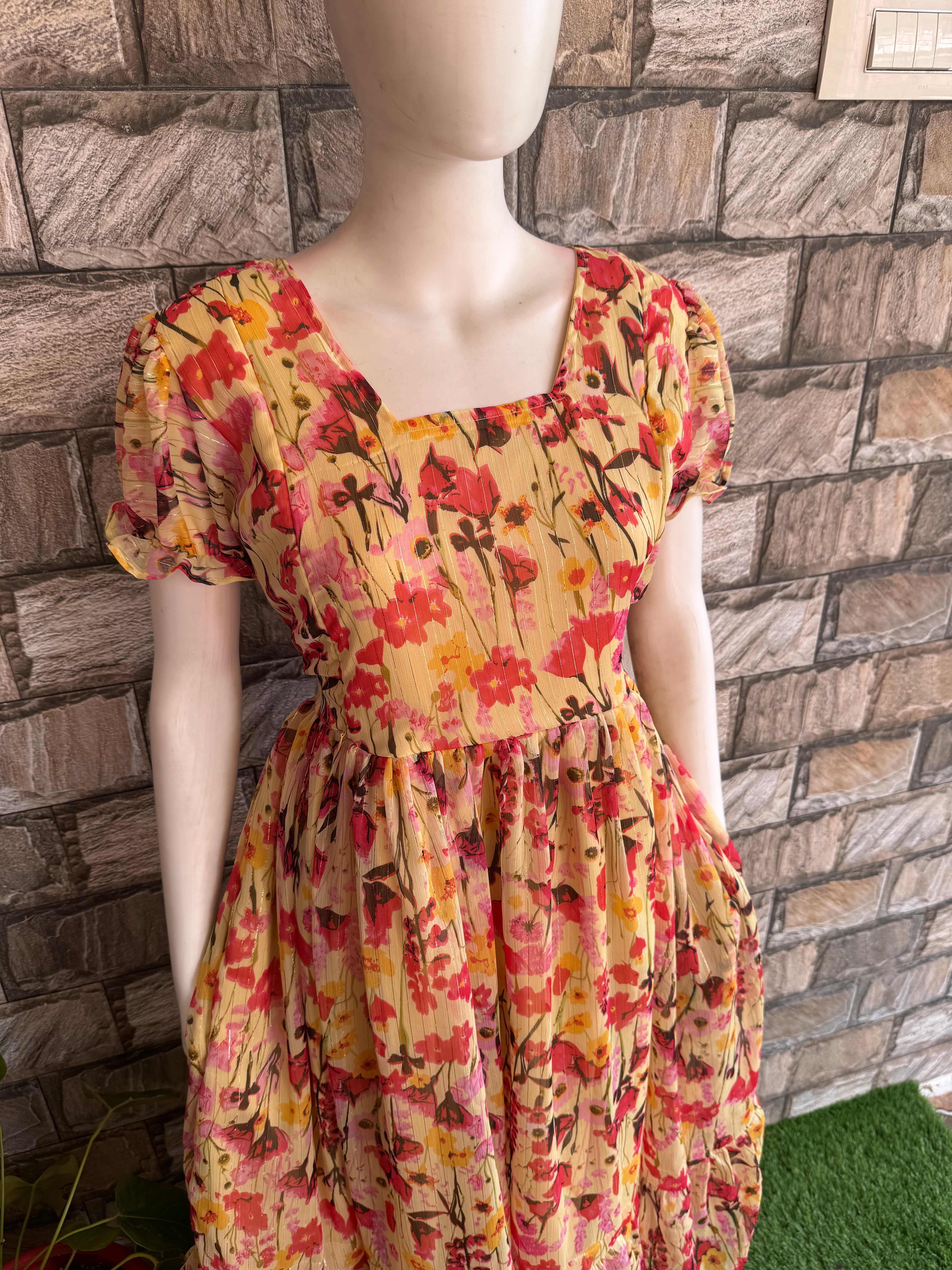 Cheese yellow Shade Georgette Maternity Maxi