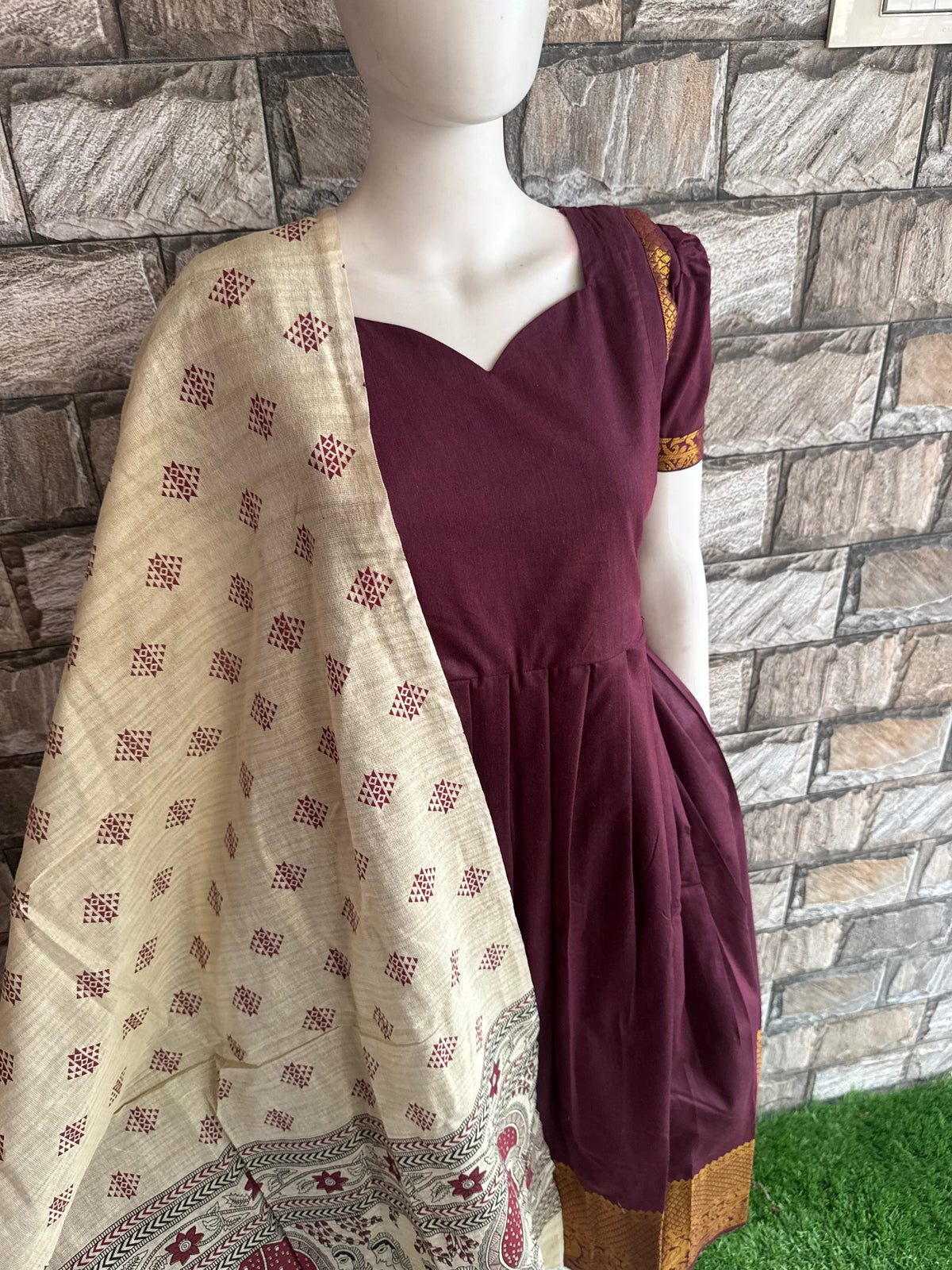 Diwali series Maternity raw silk maxi Maroon  - with Dupatta PRE ORDER 4 business days