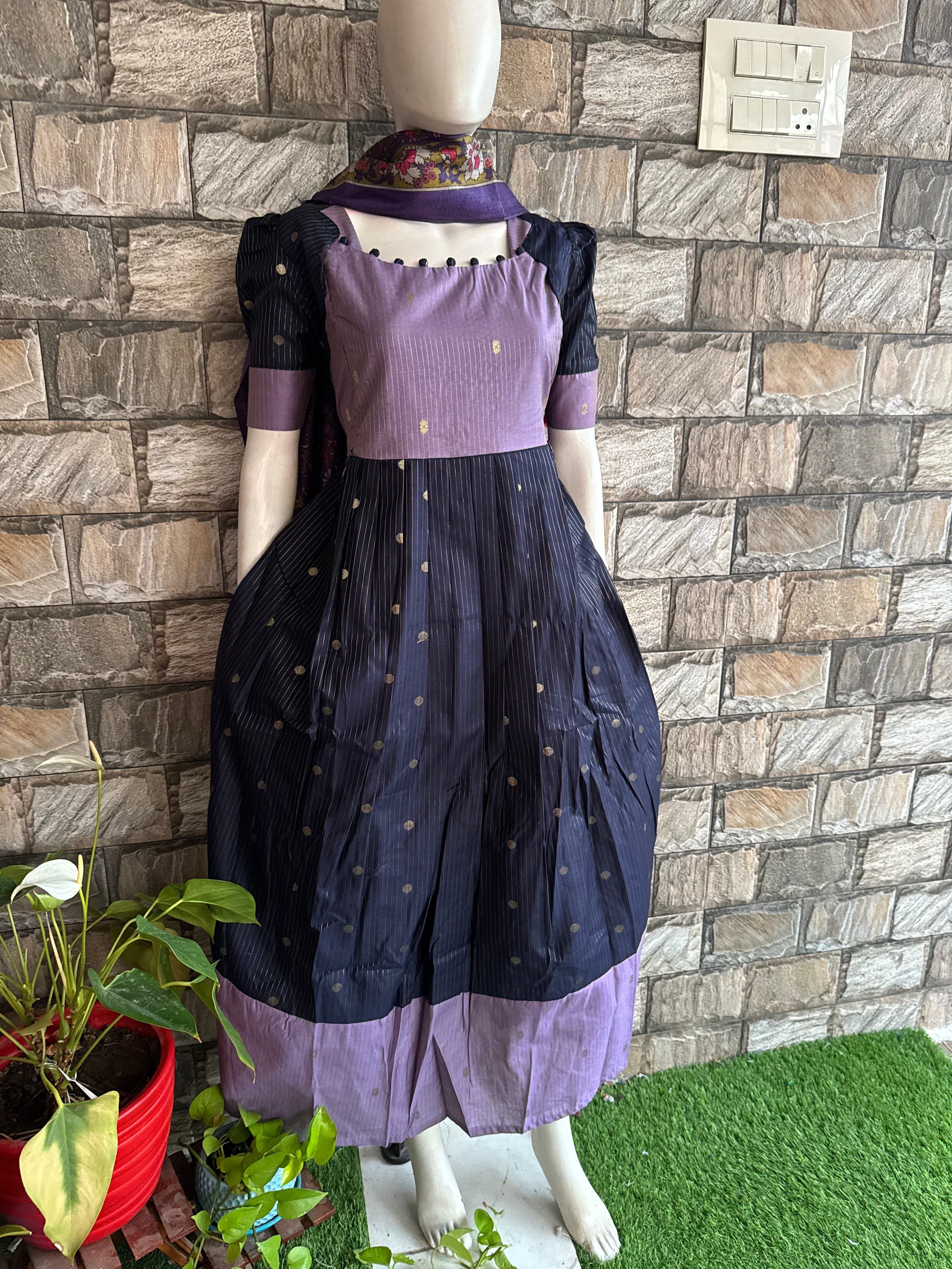 Festive wear Maternity raw silk maxi Dark Blue