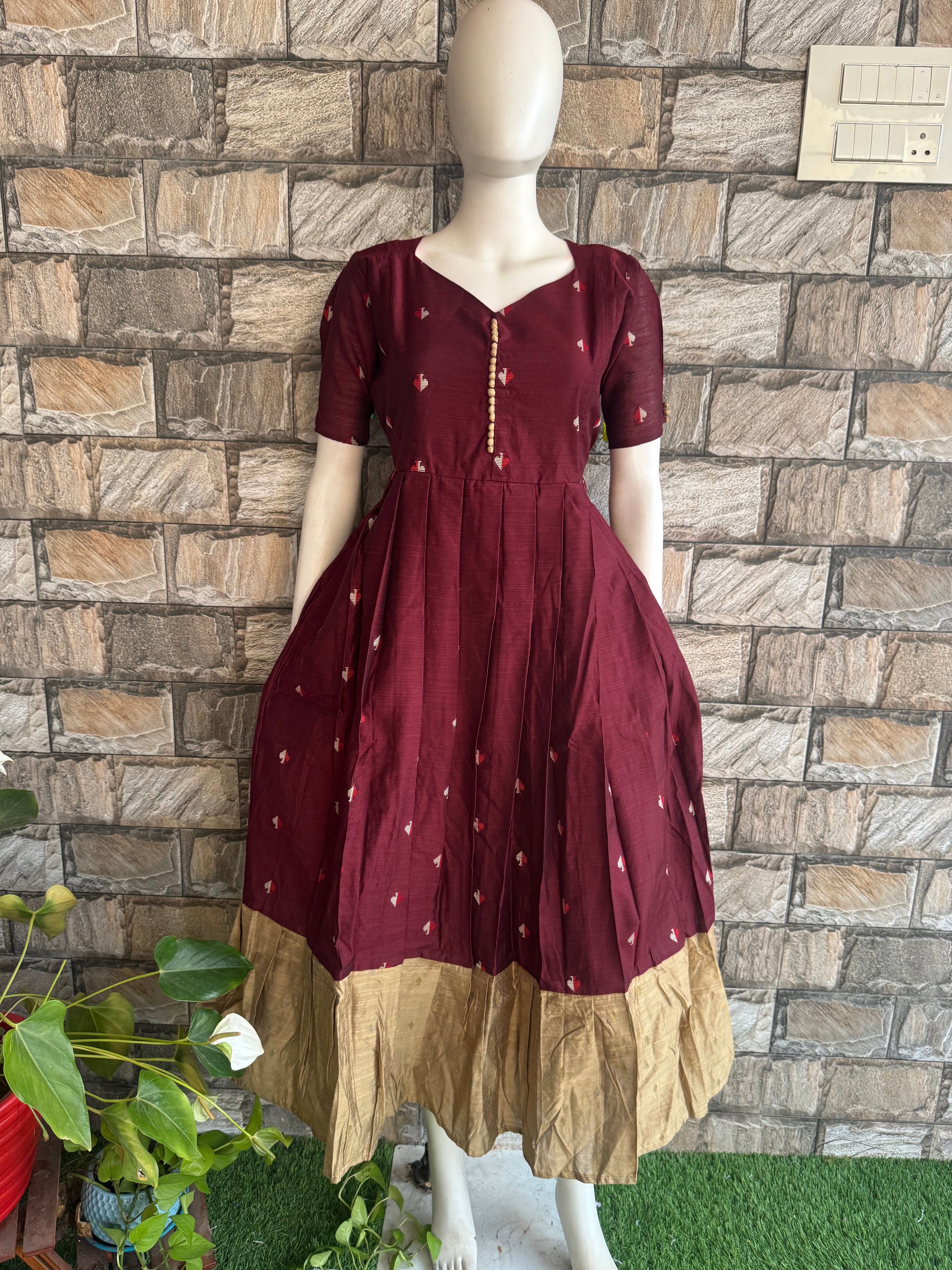 Festive wear Maternity raw silk maxi wine