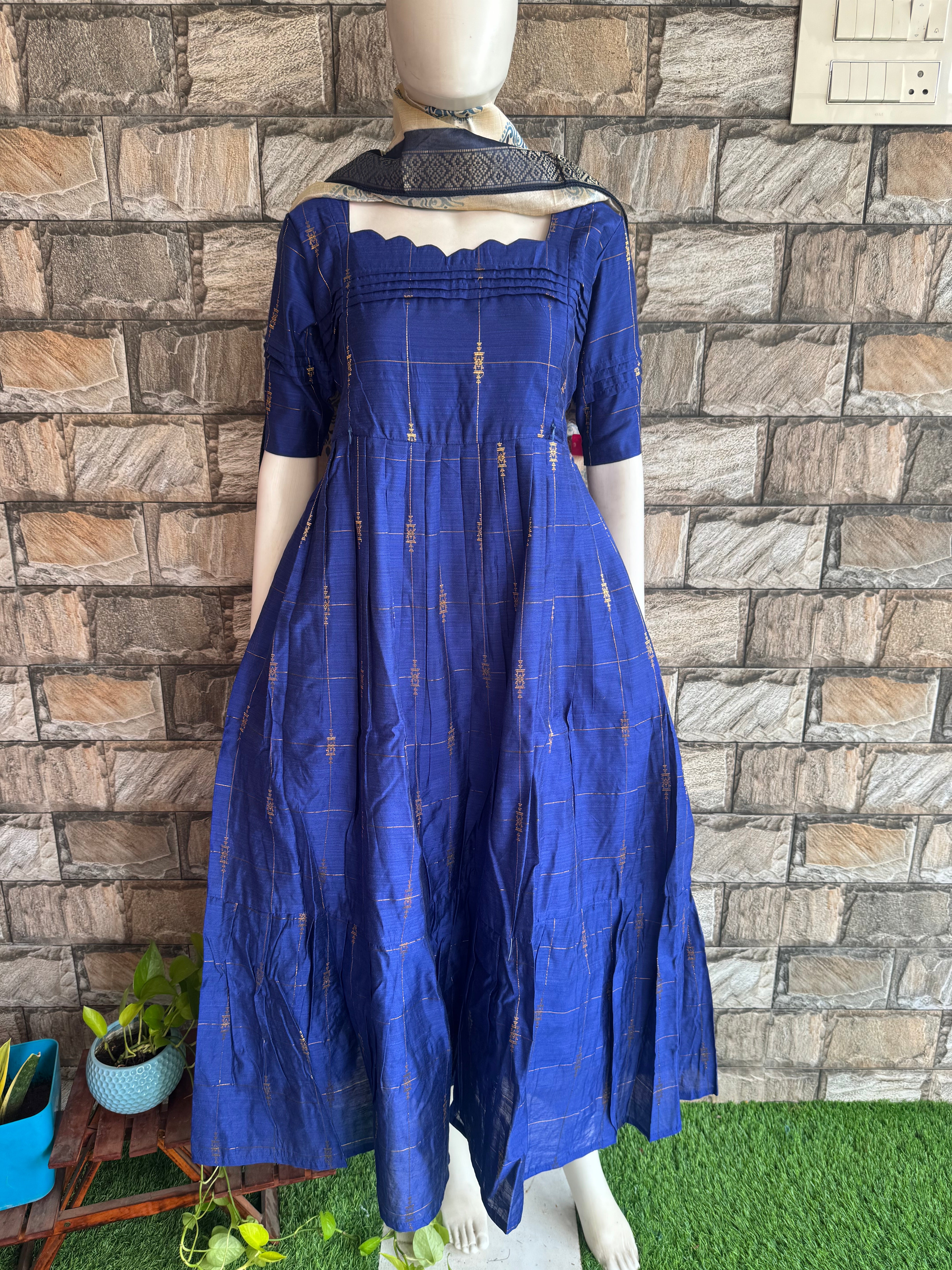 Festive wear Maternity raw silk maxi Royal Blue