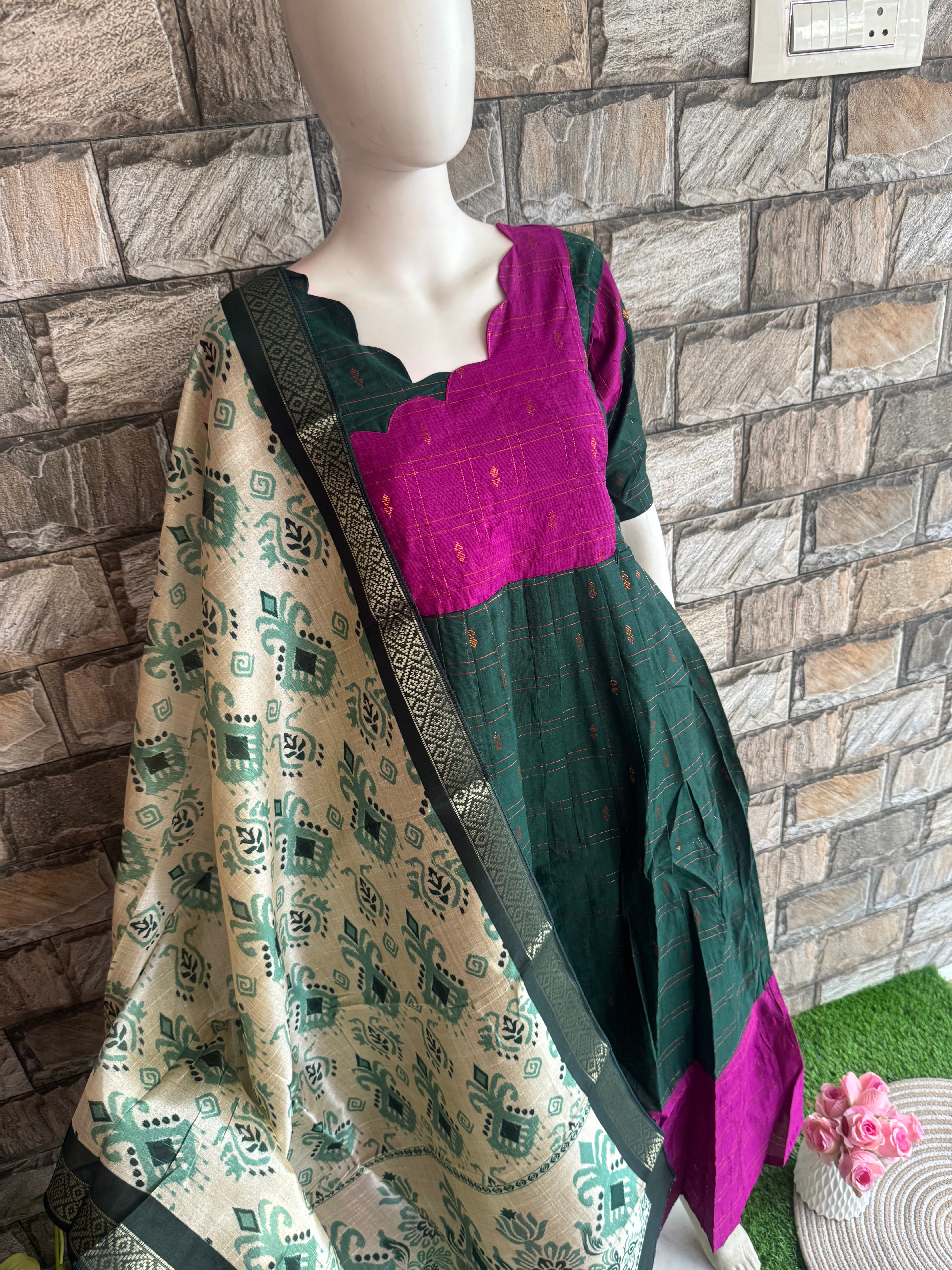 Silk based Olive green dupatta