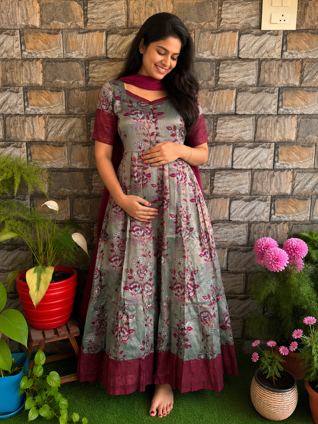 Festive wear Maternity Banarasi silk maxi
