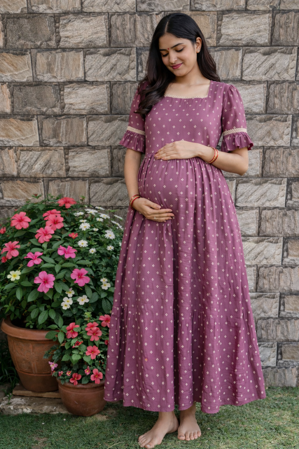 Lilac Soft mix cotton Maternity maxi