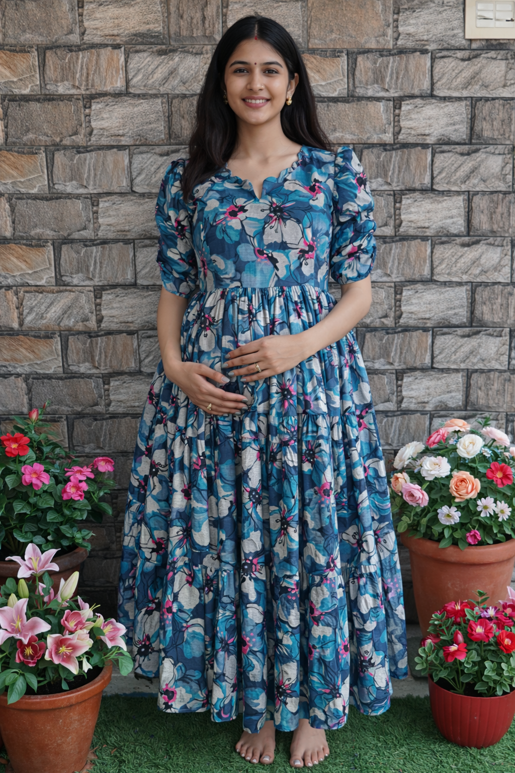 Sea blue  shade leaf Delta Maternity maxi