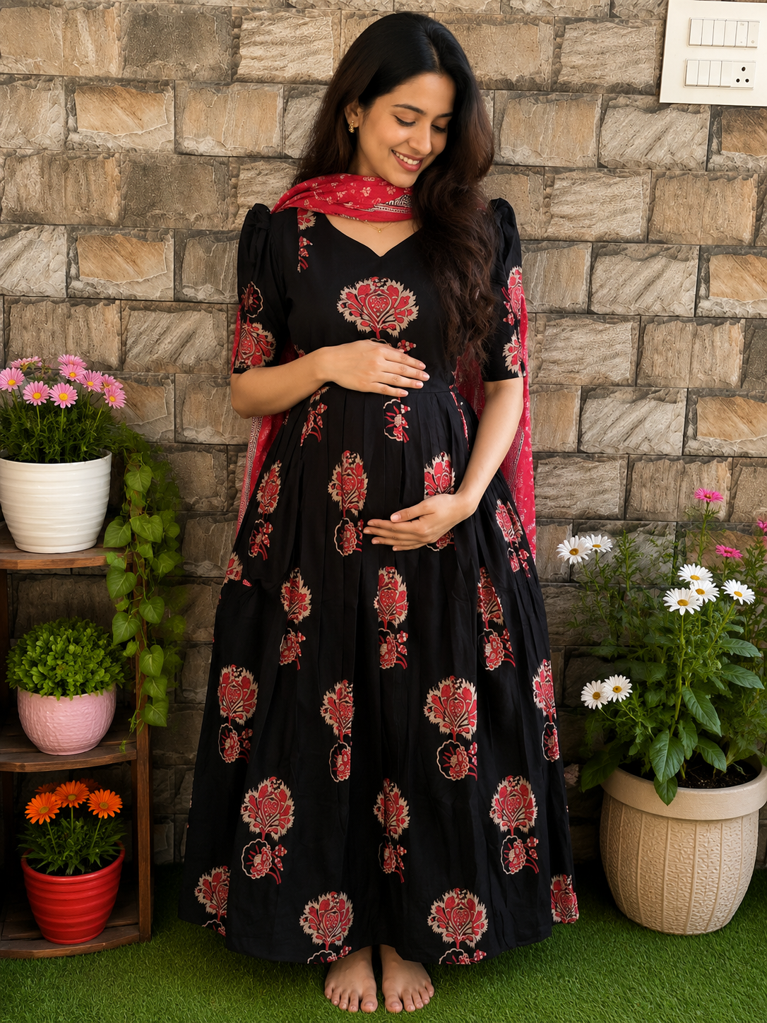 Black soft cotton Maternity maxi