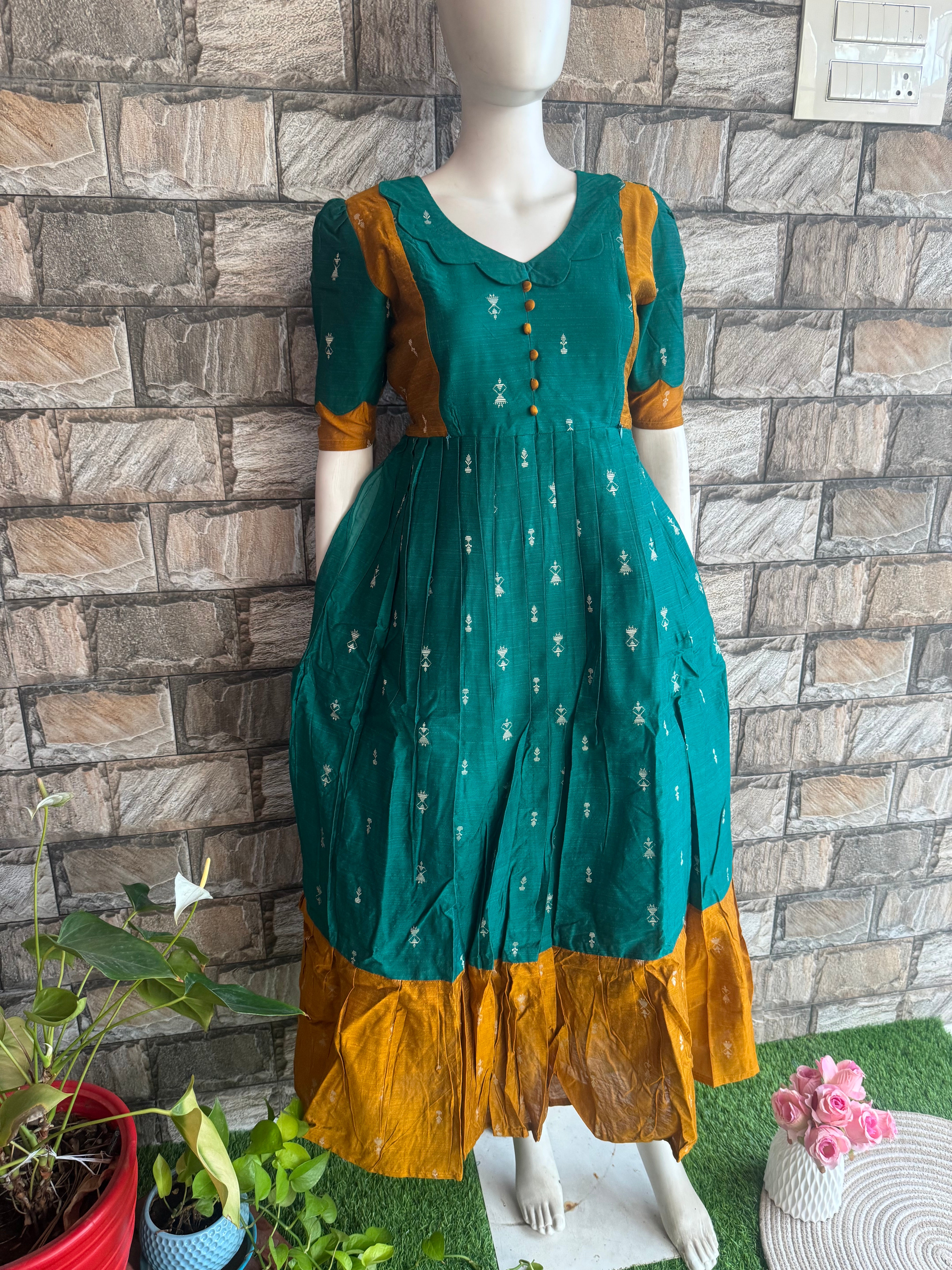 Festive wear Maternity raw silk maxi Rama Green