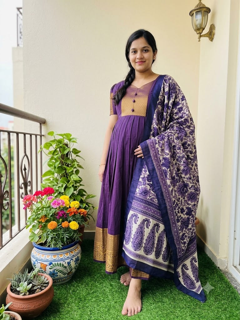 Diwali series Maternity raw silk maxi Brinjal wine  - with Dupatta PRE ORDER 4 business days