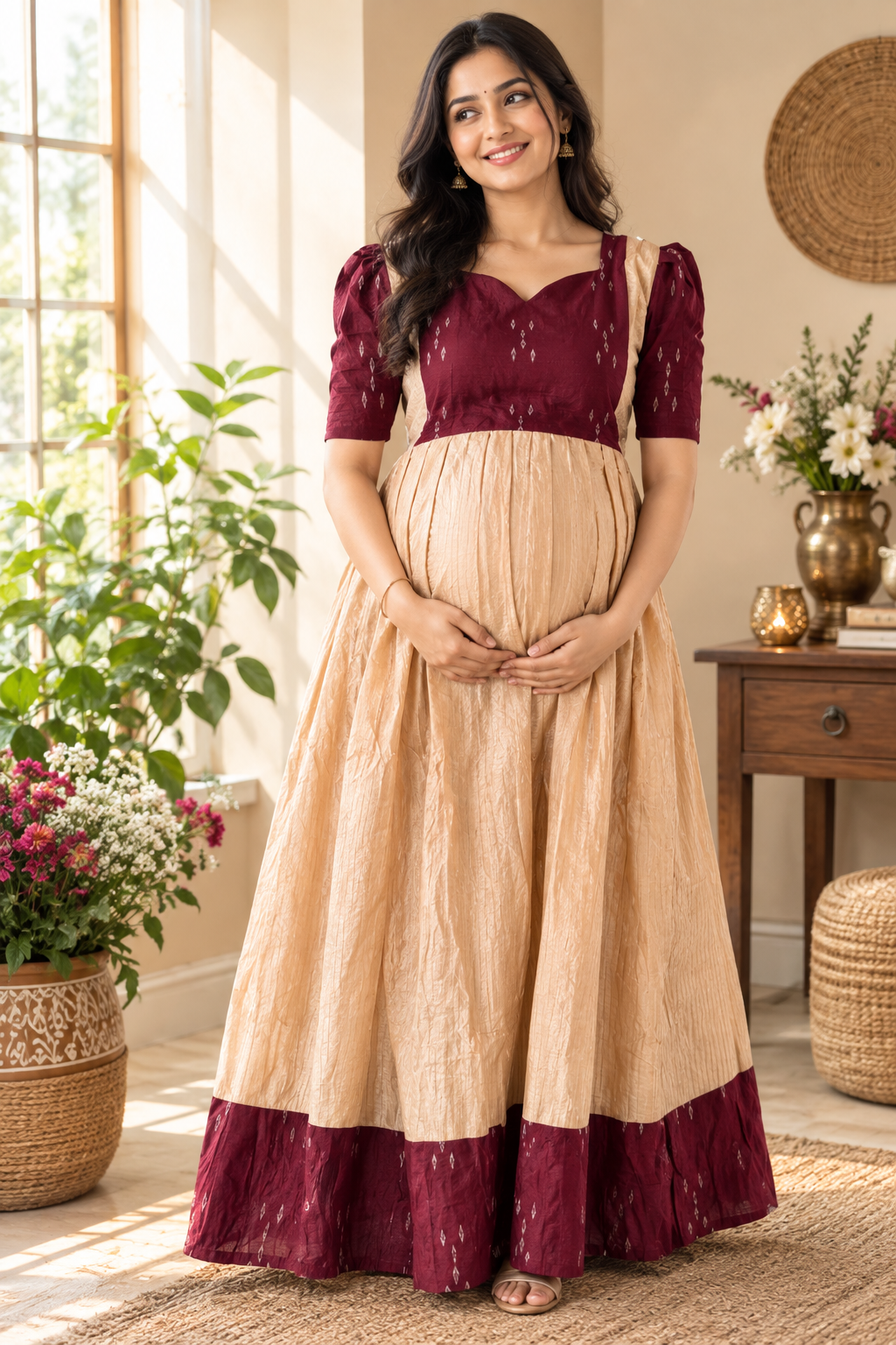 Diwali series silk kanta Maternity maxi without dupatta