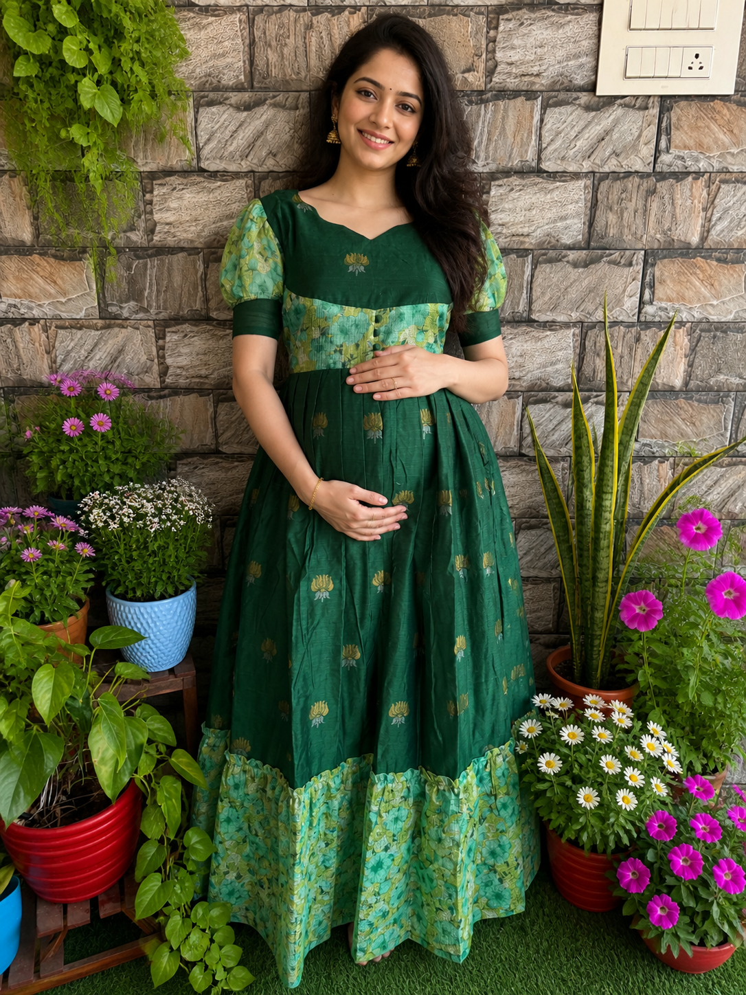 Festive wear Maternity raw silk maxi