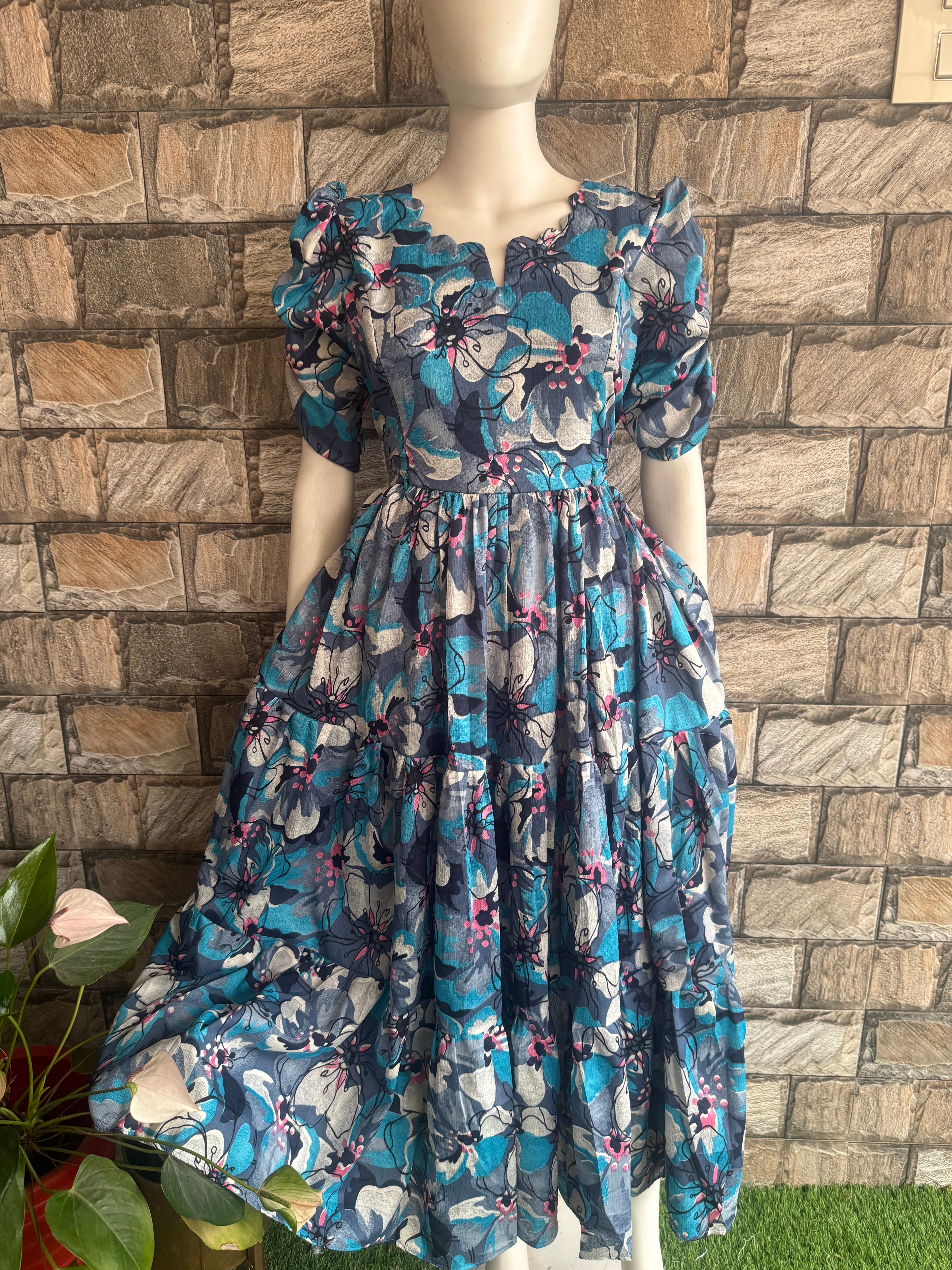 Sea blue  shade leaf Delta Maternity maxi