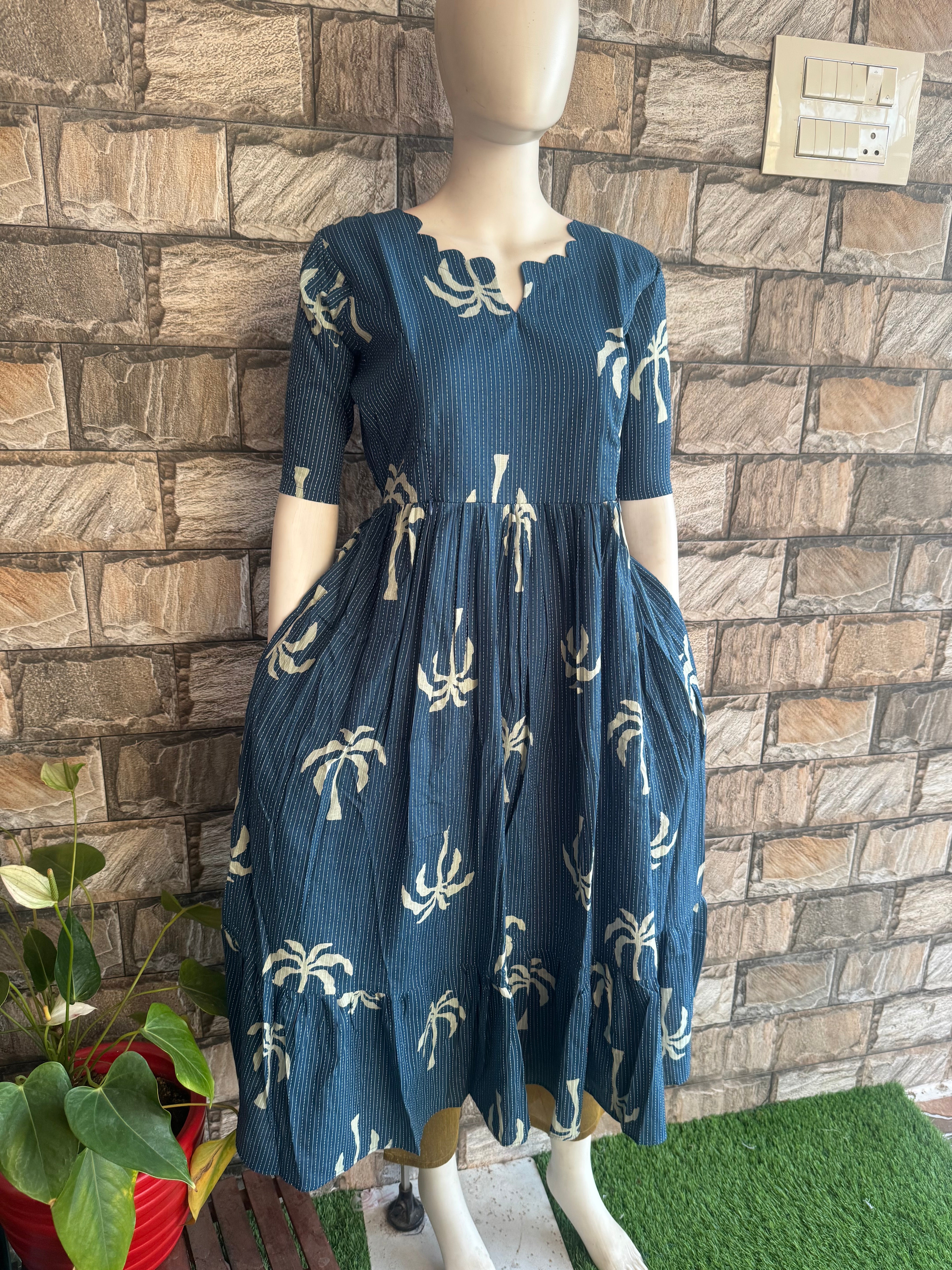 Teal kanta cotton maternity maxi Tree