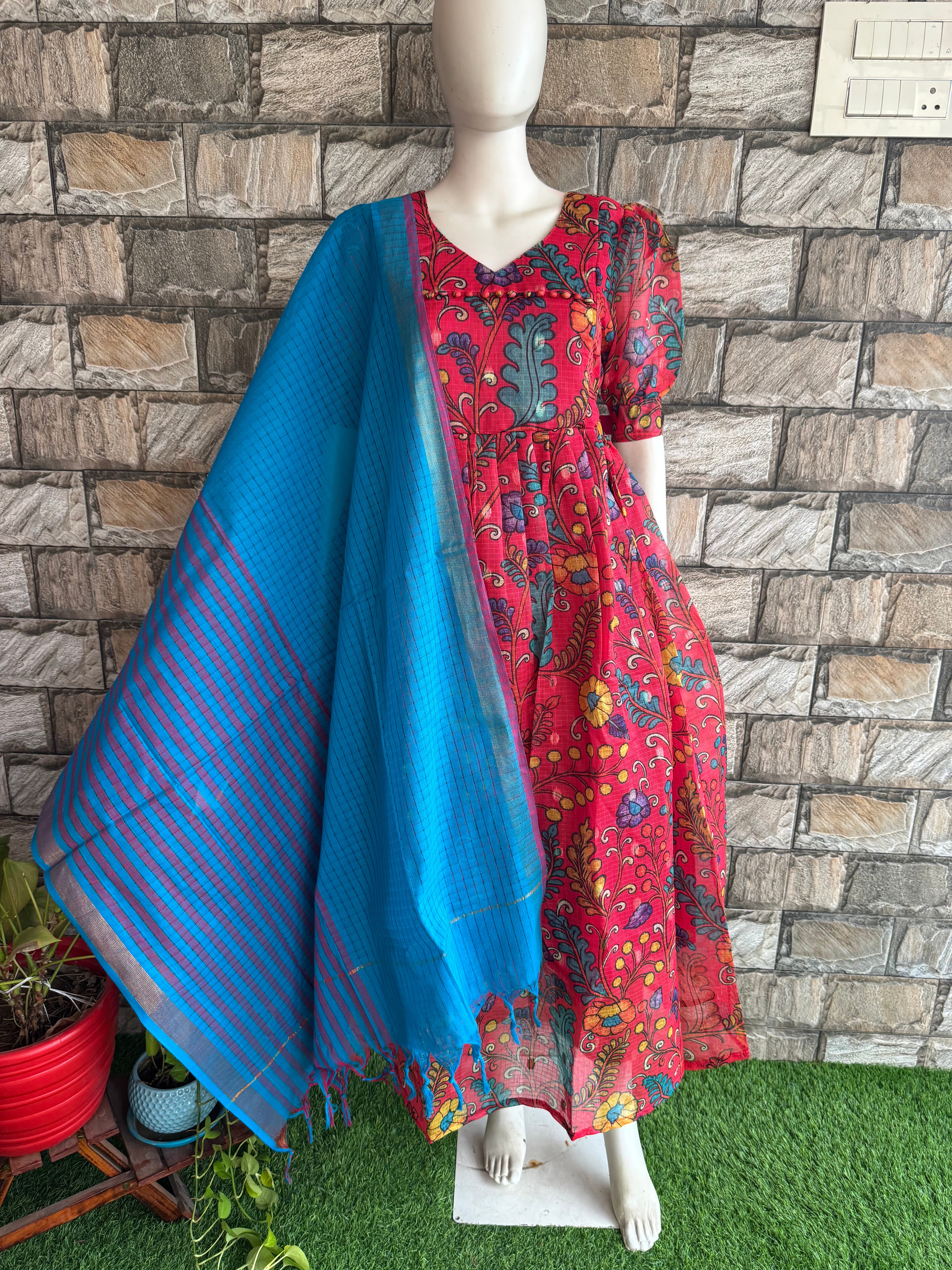 Pure handloom cotton  Dupatta Magenta Pink Blue