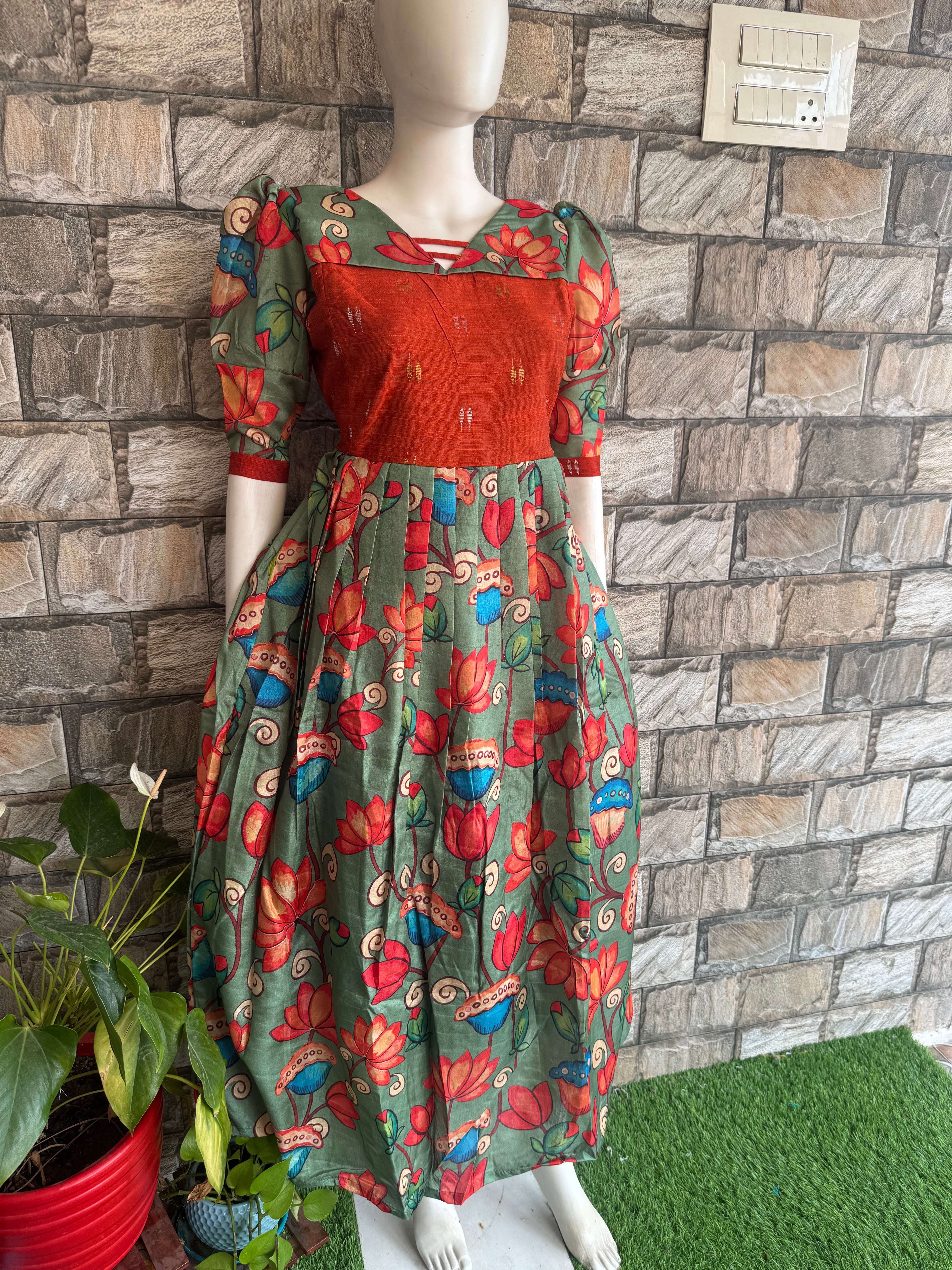 Chanderi Raw silk Maternity maxi Kalamkari