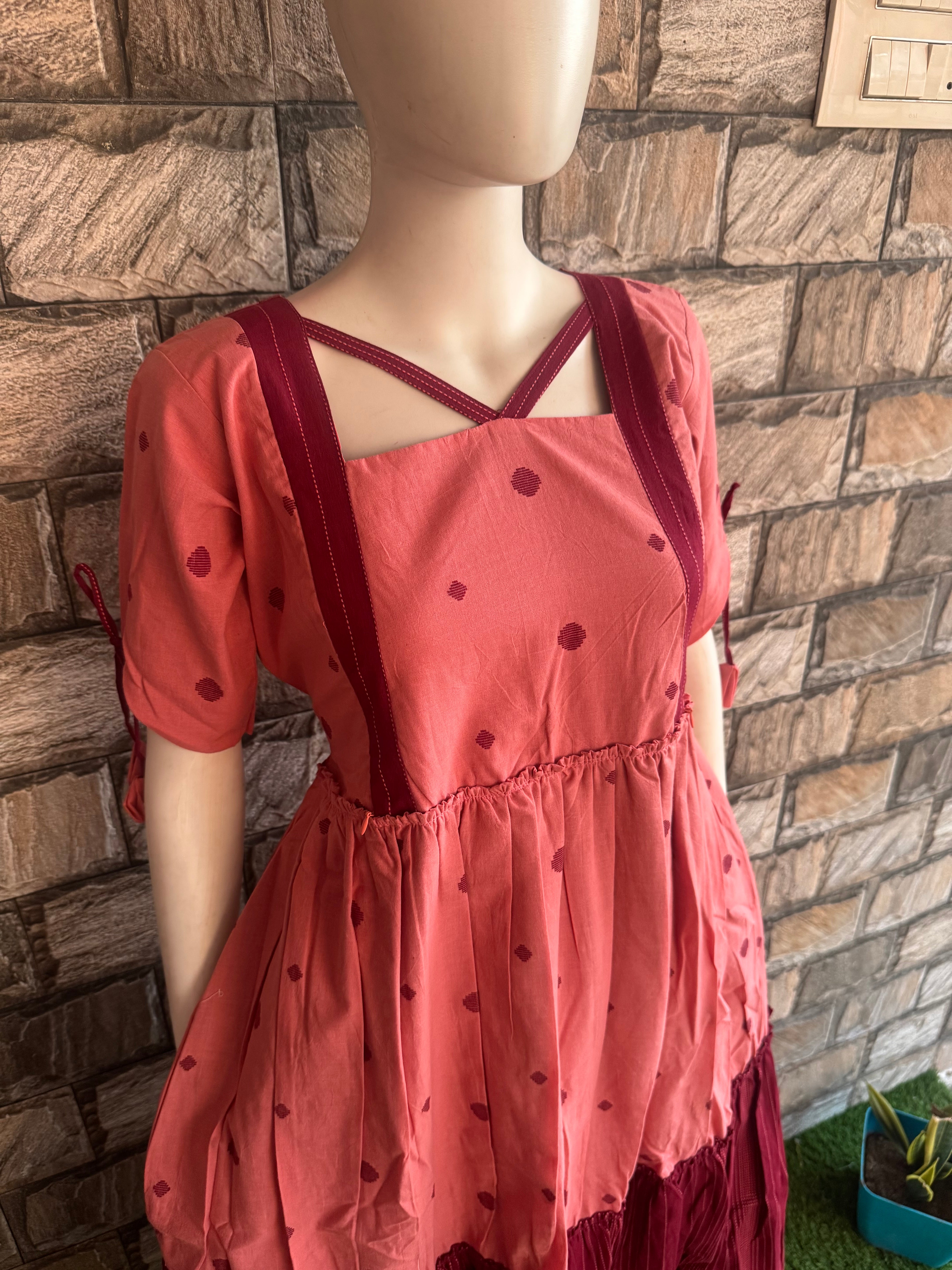 Maroon Peach Handloom cotton maxi
