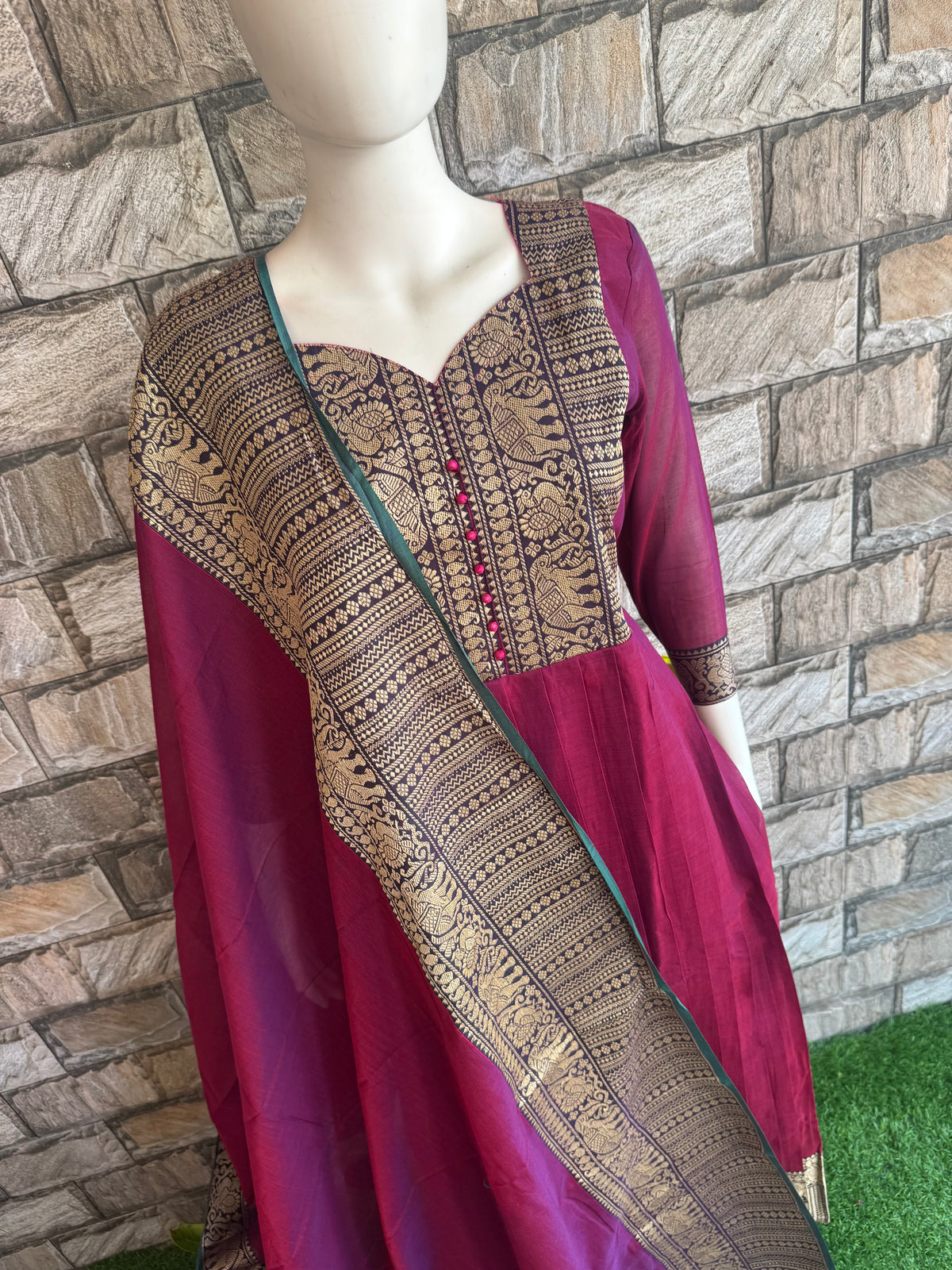 Diwali series Maternity chettinad cotton maxi with dupatta Brinjal wine