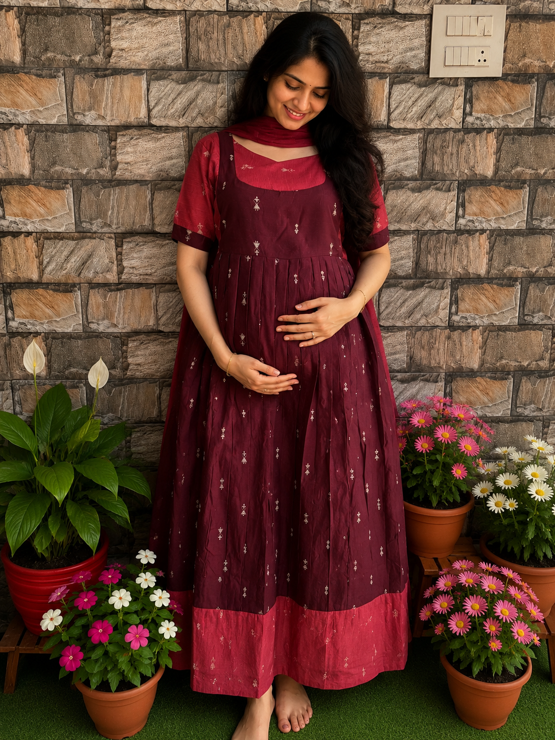 Festive wear Maternity raw silk maxi