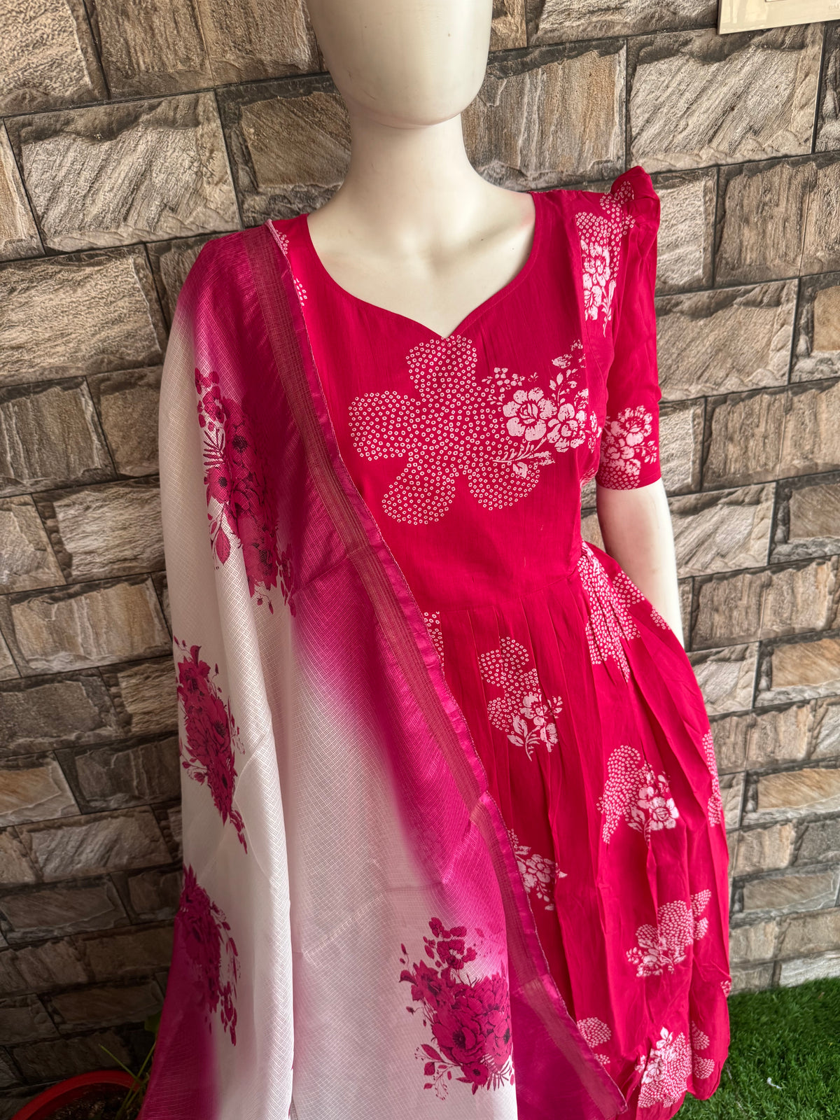 Soft cotton Maternity maxi with dupatta Candy pink