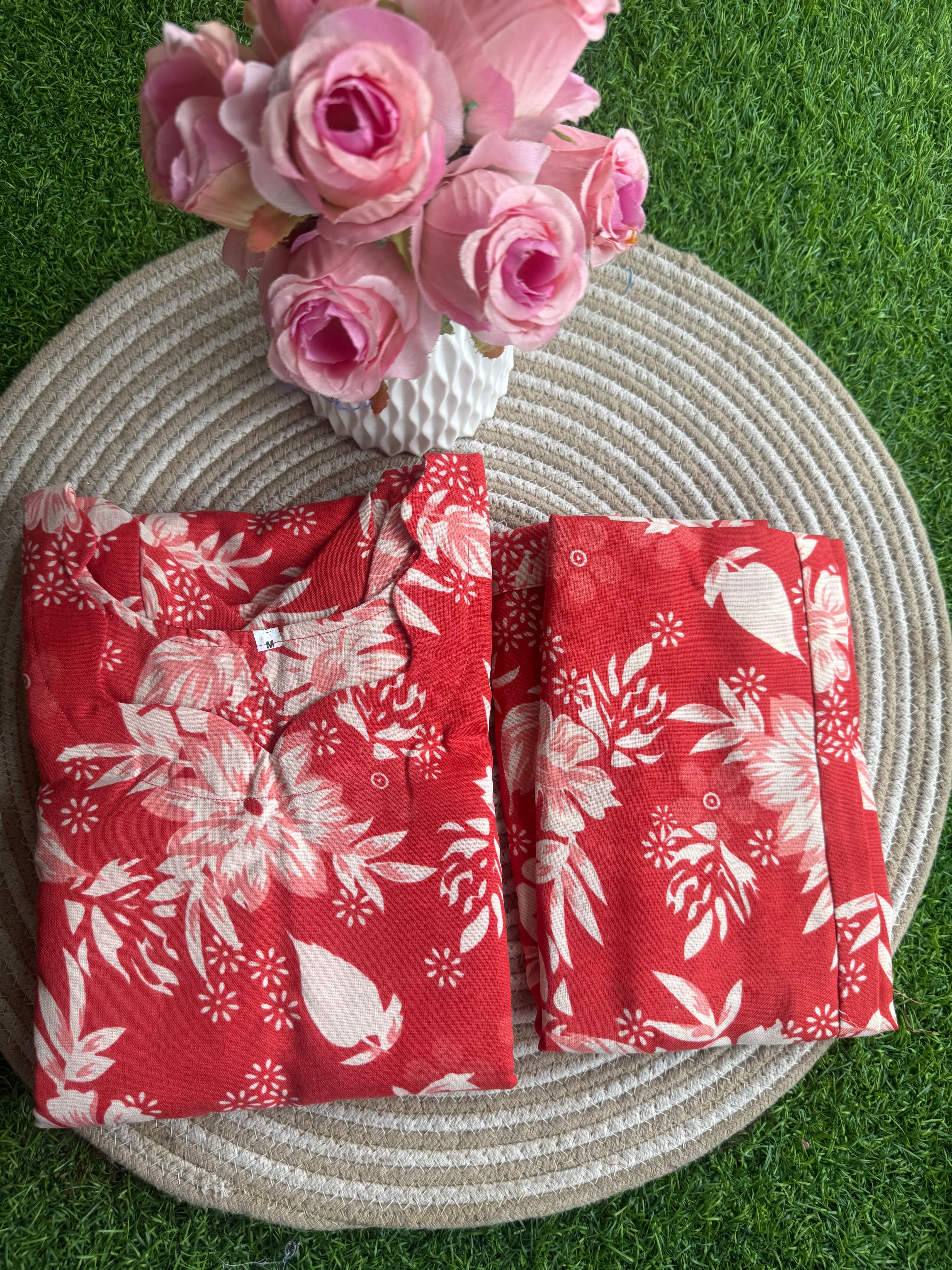 Tomato Red Co ord Set Top +Pant