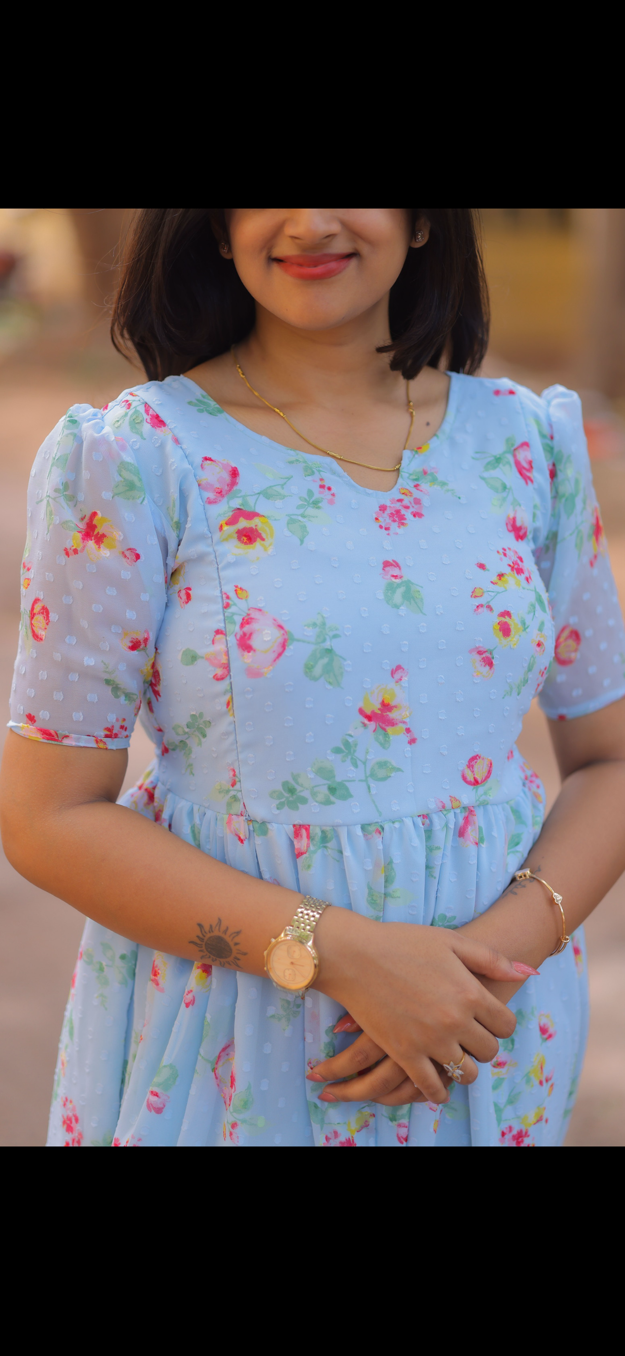 Dobby Butta Georgette Maternity Maxi - Ice Blue