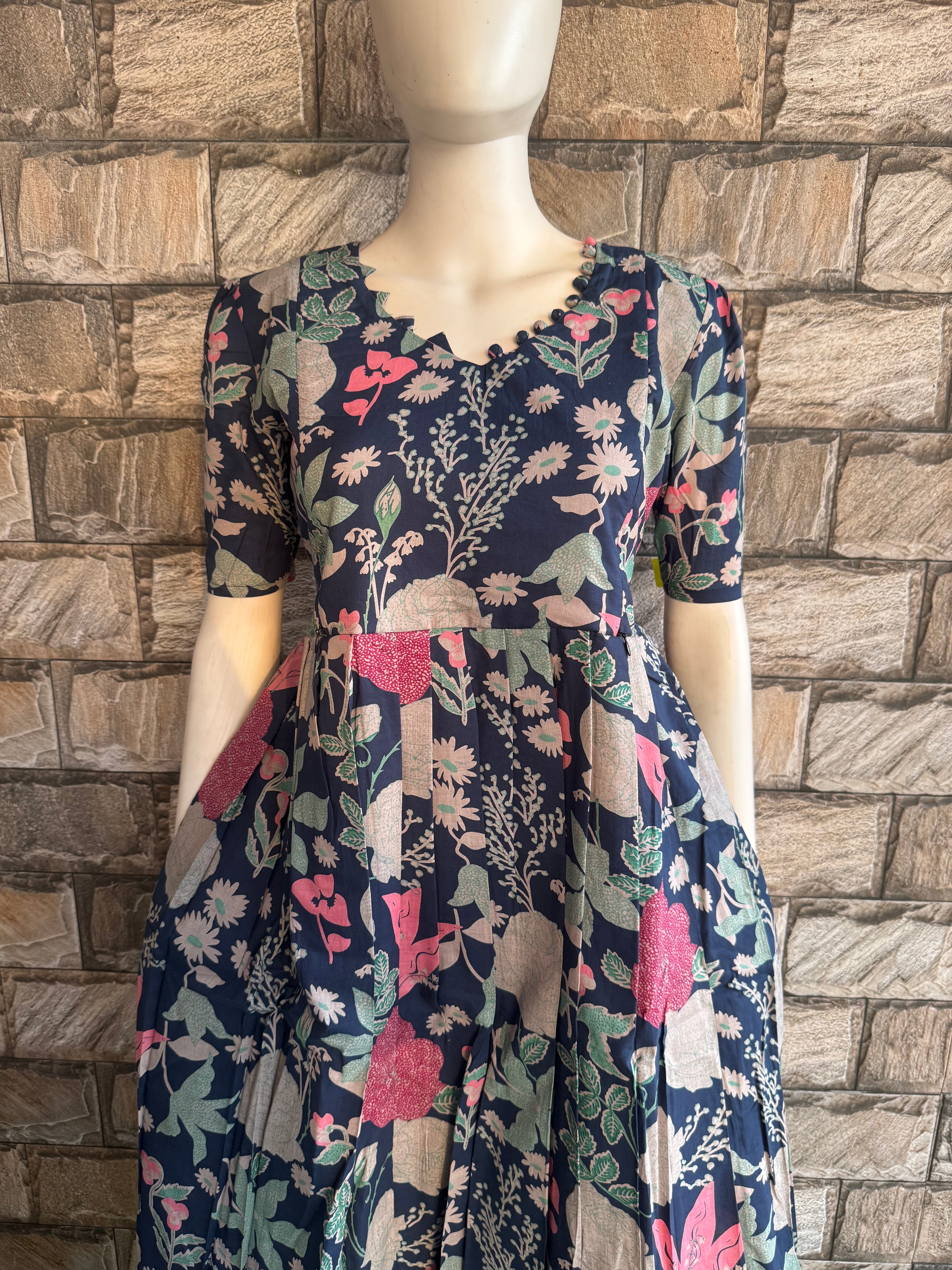 Pale navy Blue Cotton Maternity Maxi