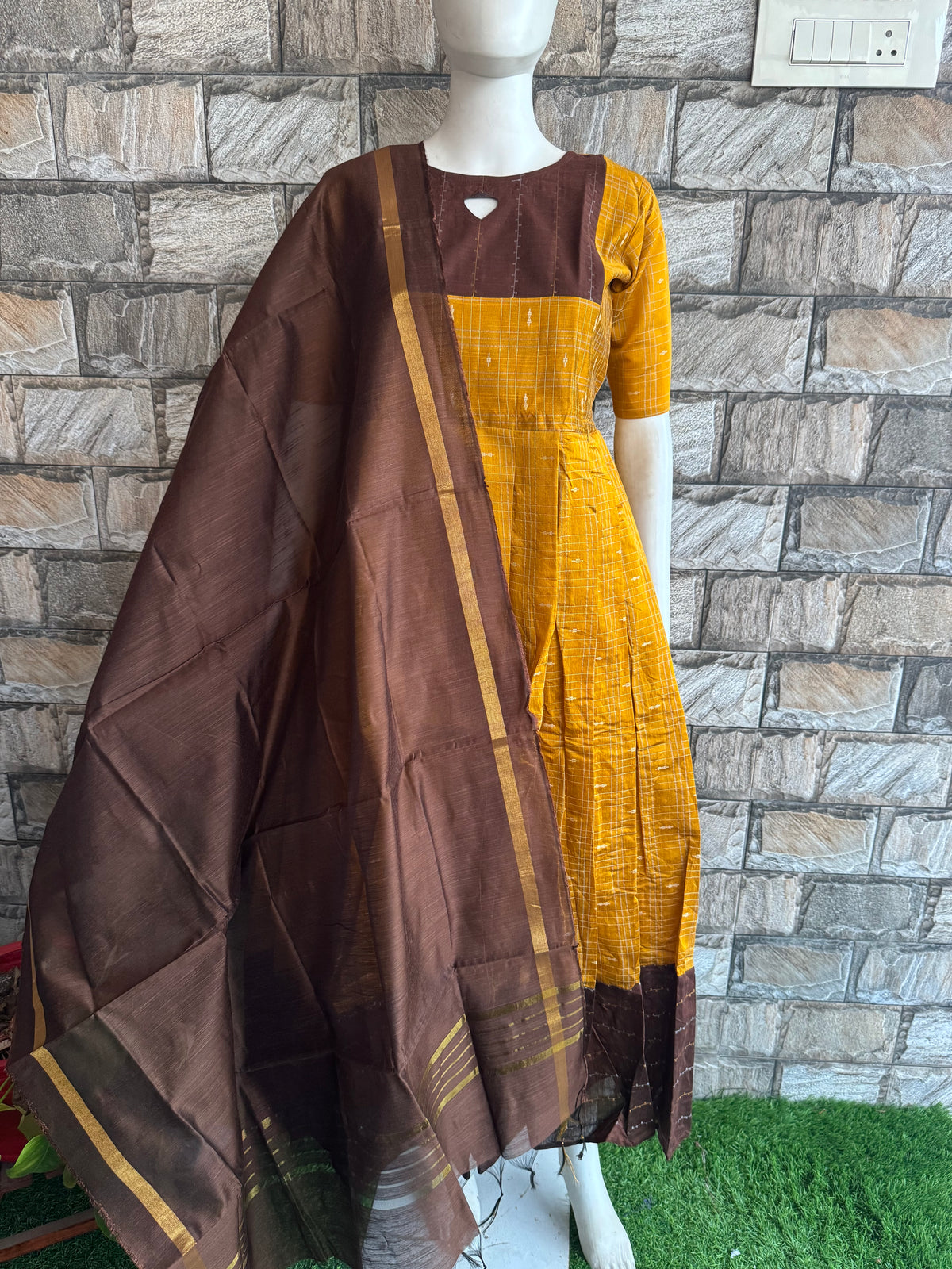 Diwali series Maternity raw silk maxi Choco with dupatta