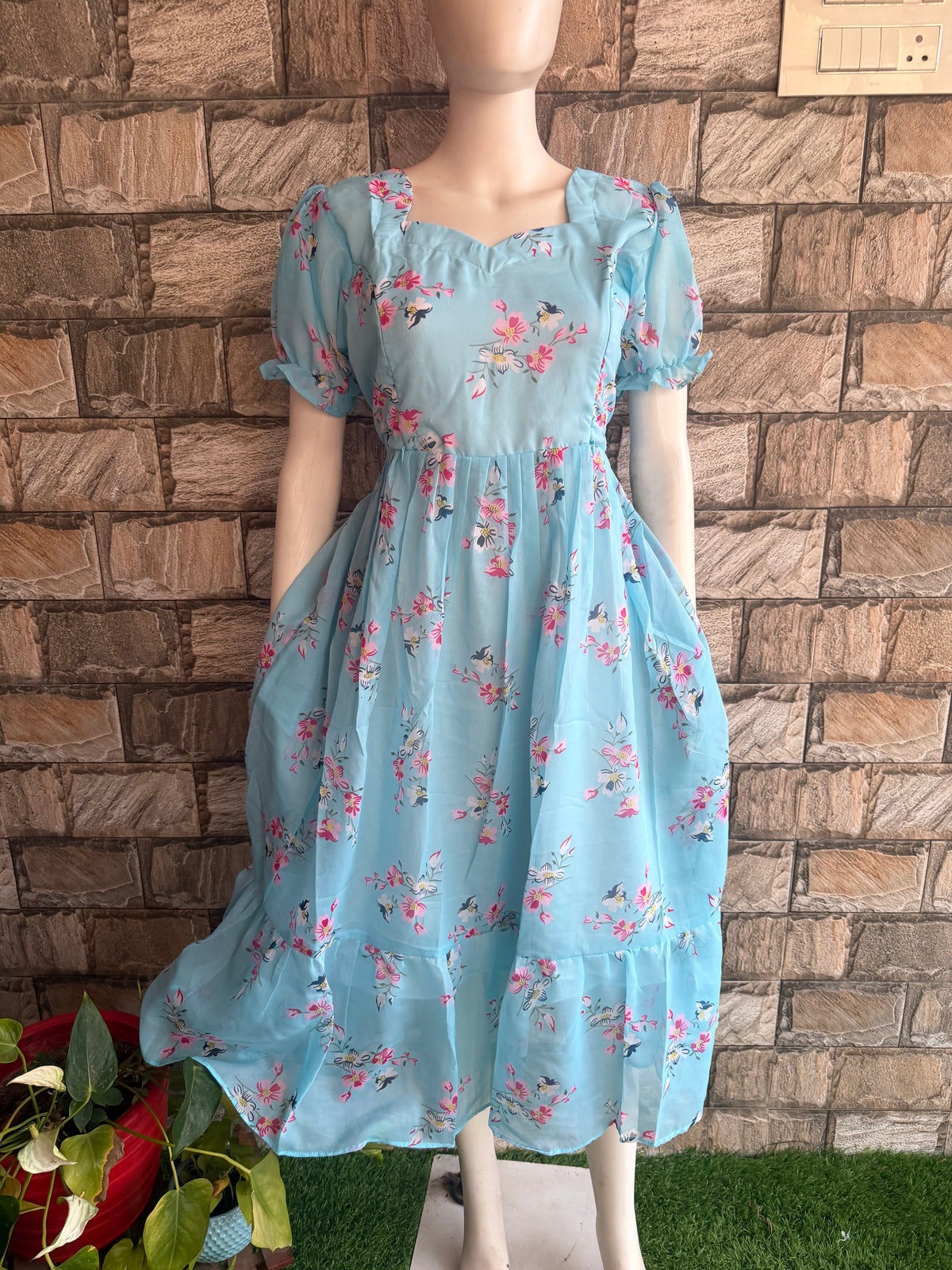 Georgette Maternity Feeding maxi Sky blue