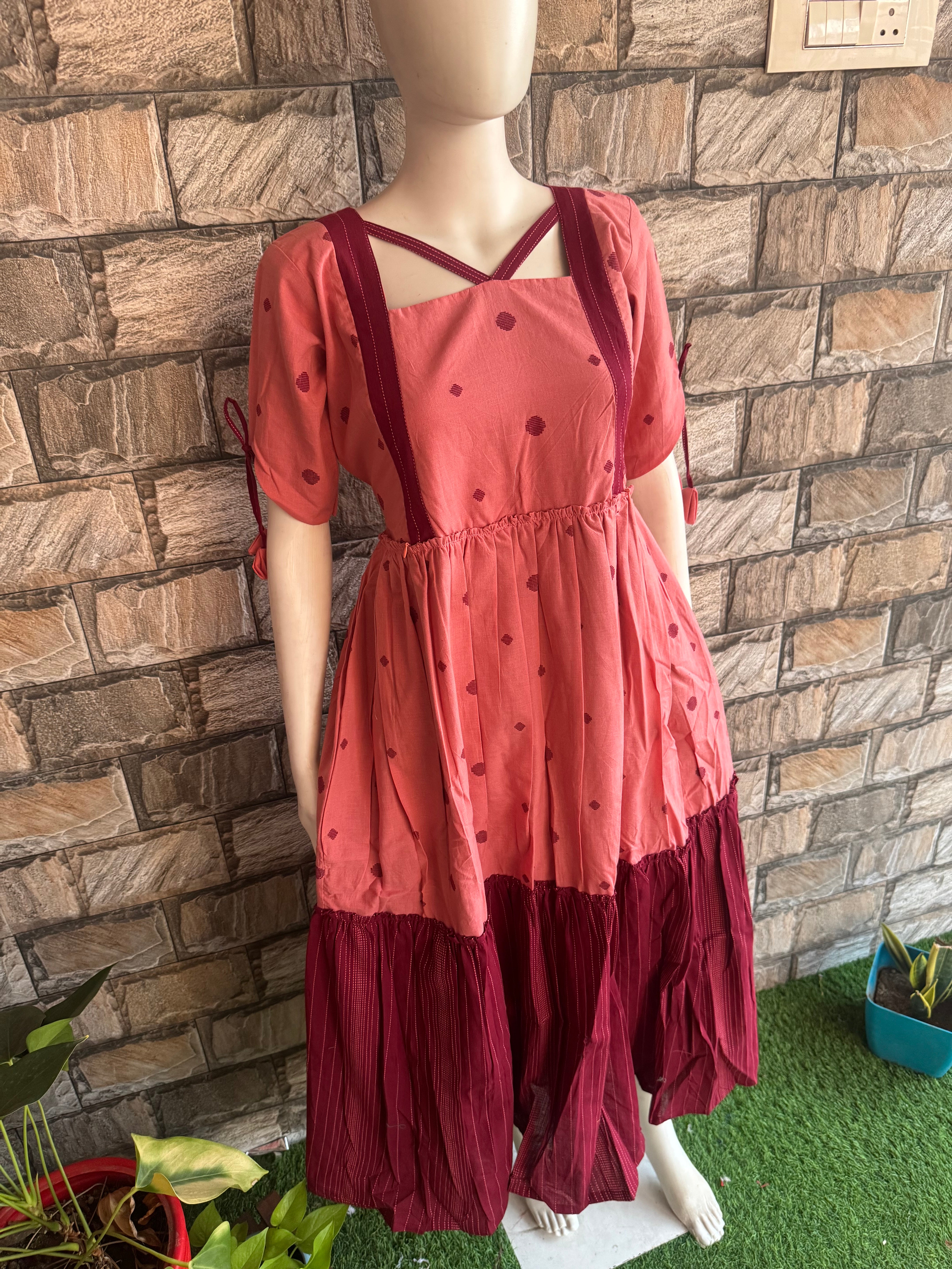Maroon Peach Handloom cotton maxi