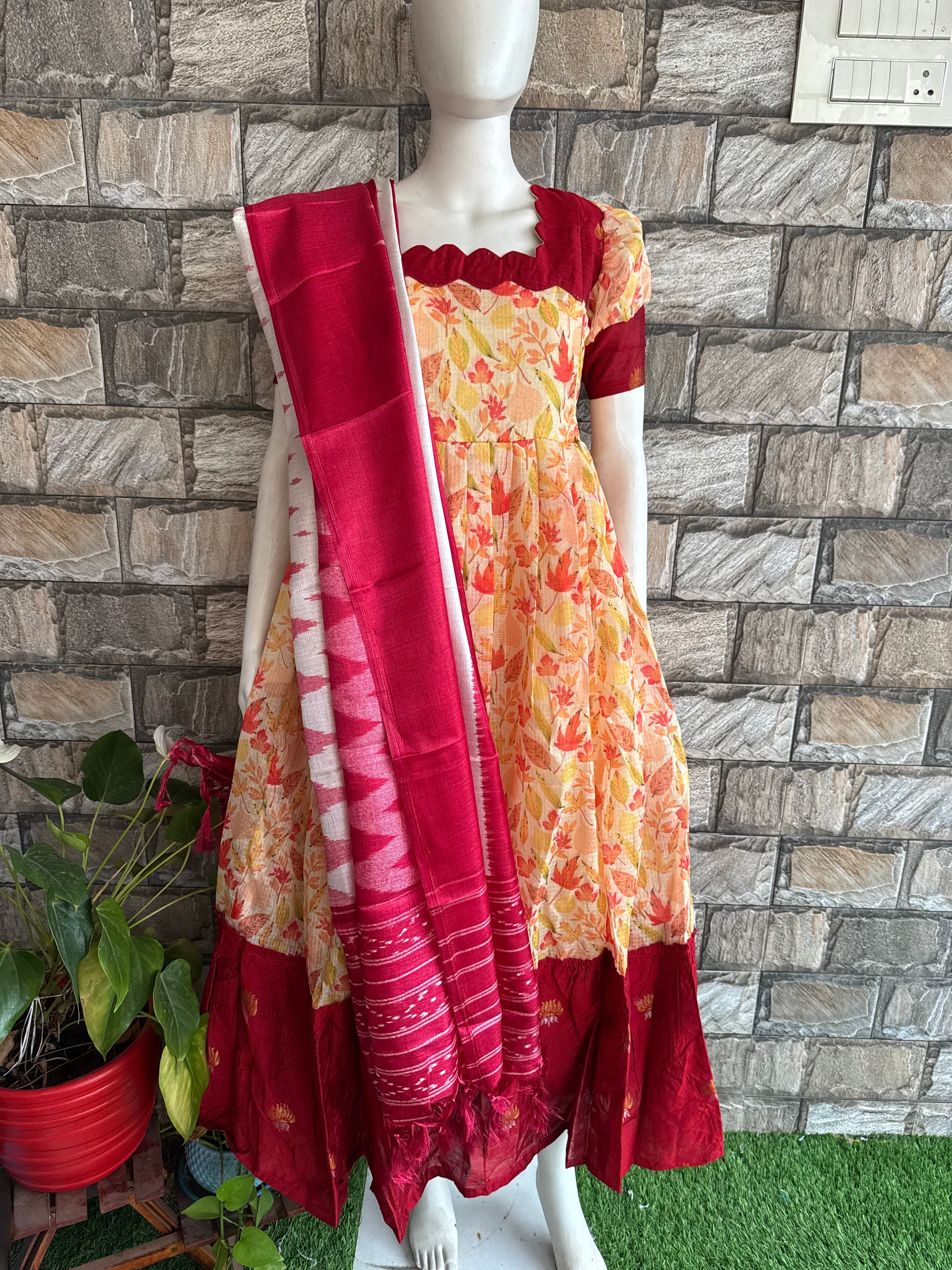 Red poly khadhi Dupatta