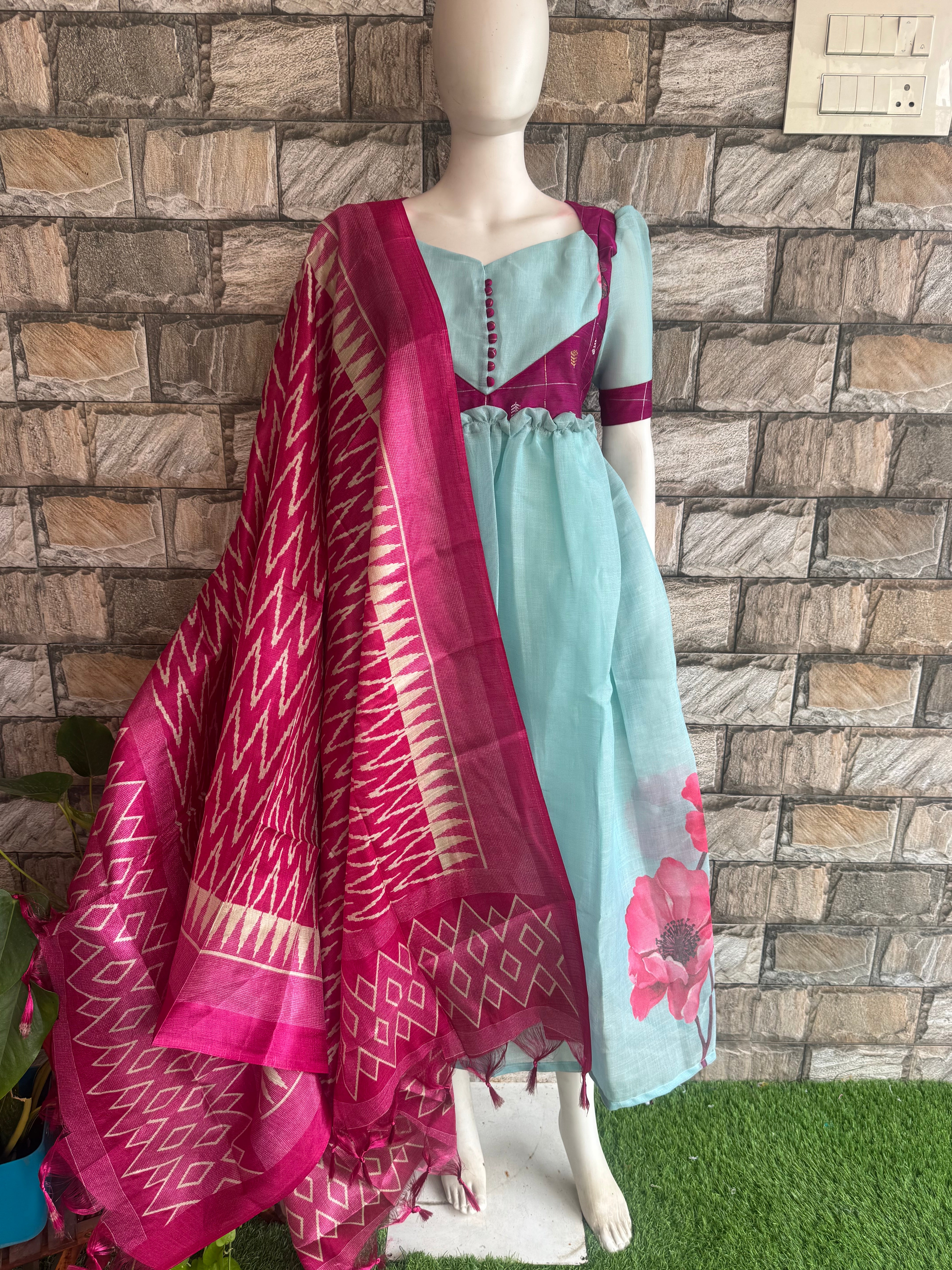 Magenta poly khadhi dupatta