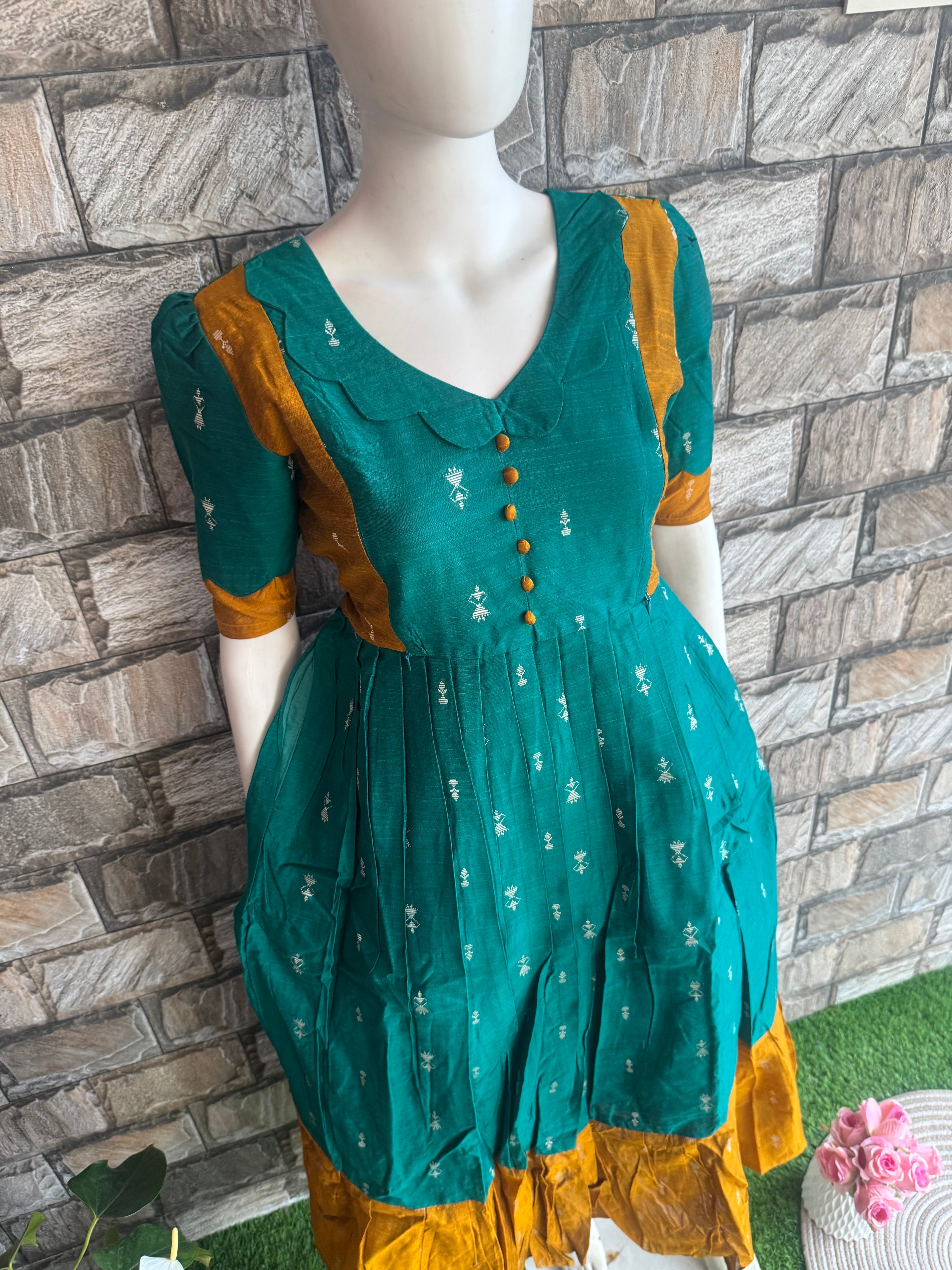 Festive wear Maternity raw silk maxi Rama Green