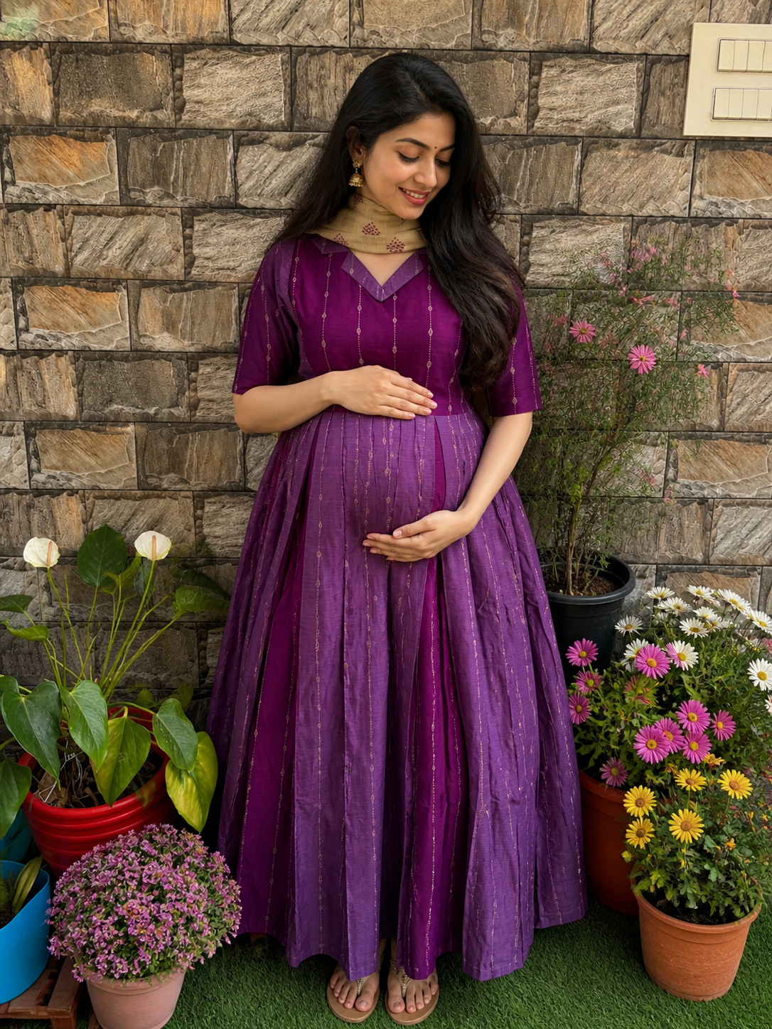 Festive wear Maternity raw silk maxi Radha