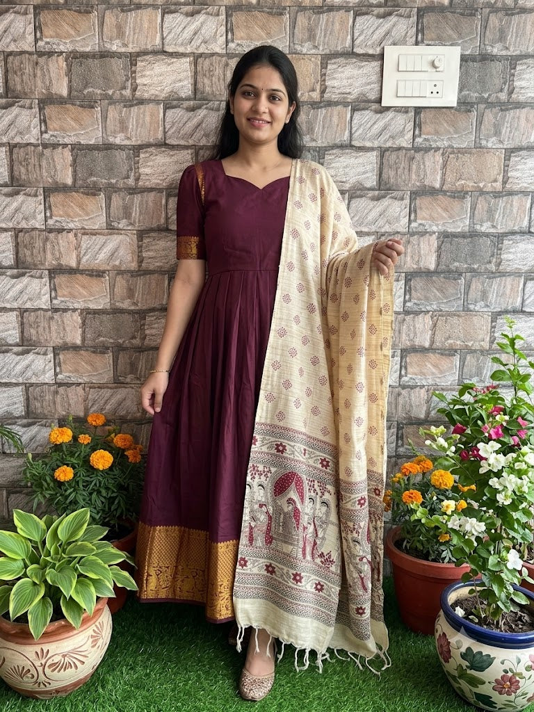 Diwali series Maternity raw silk maxi Maroon  - with Dupatta PRE ORDER 4 business days